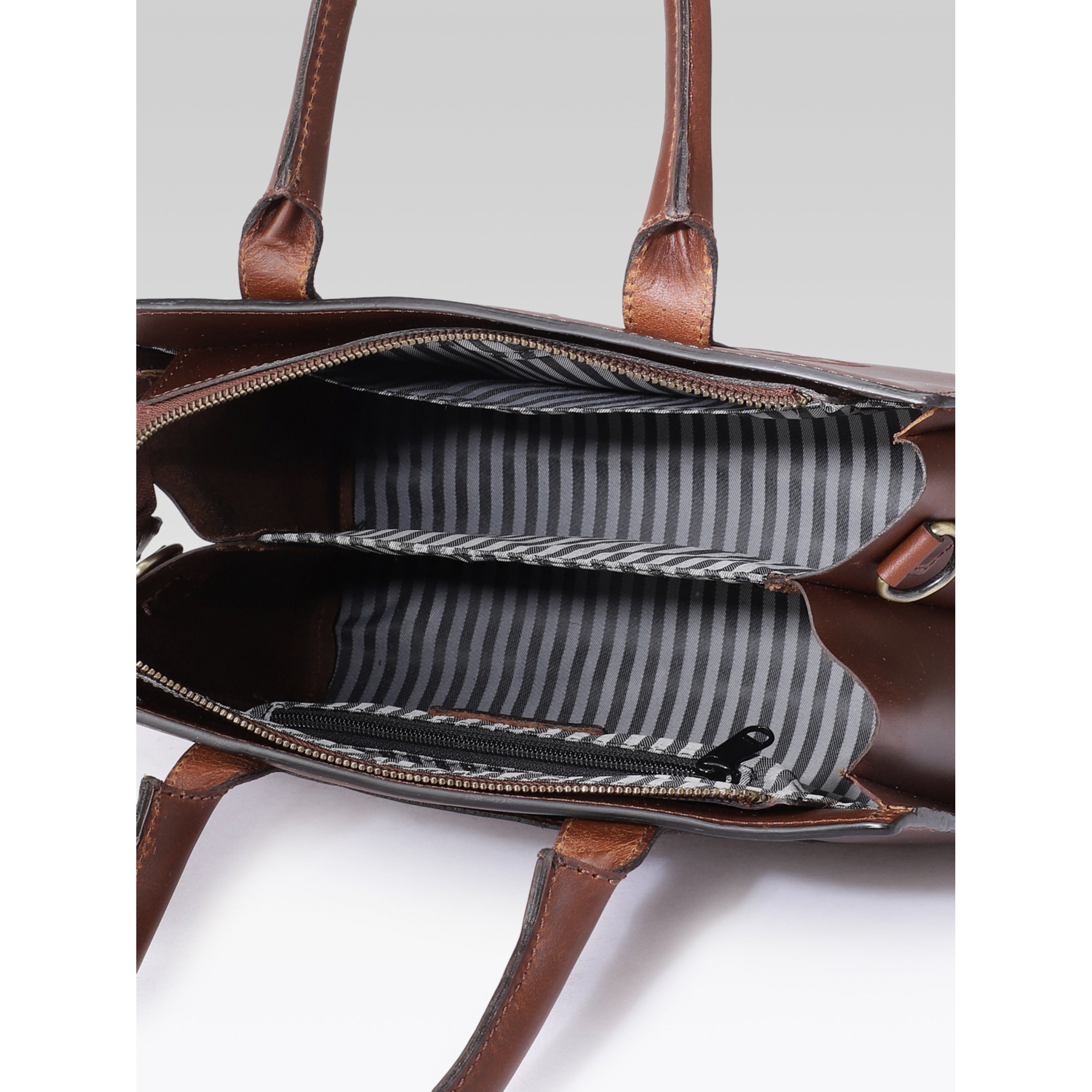 Premium Genuine  Leather Tote with Floral Embossing, Top Handles, Zip Closure