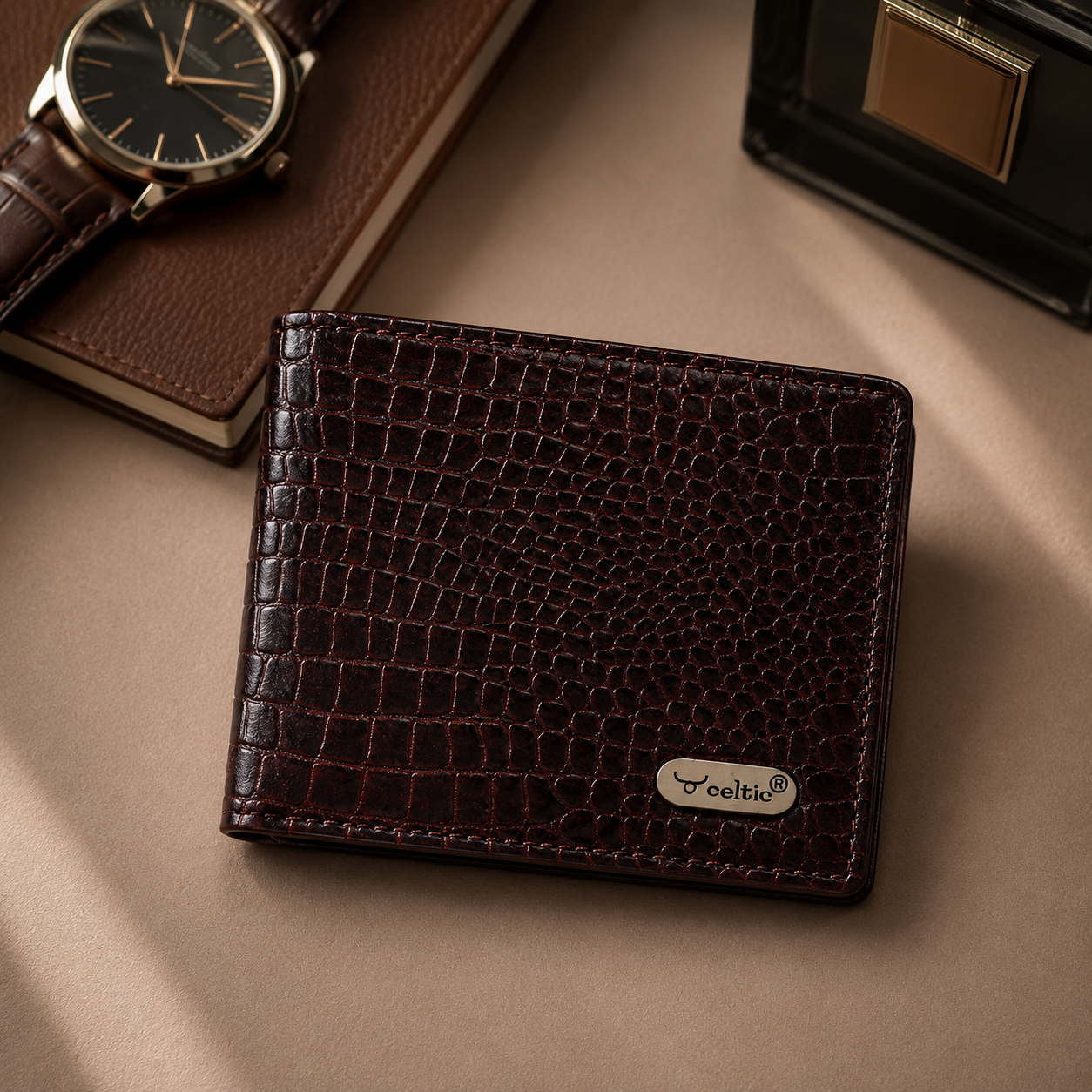 Premium Genuine Leather Crocodile Embossed Bi-Fold Wallet for Men | Multiple Card Slots