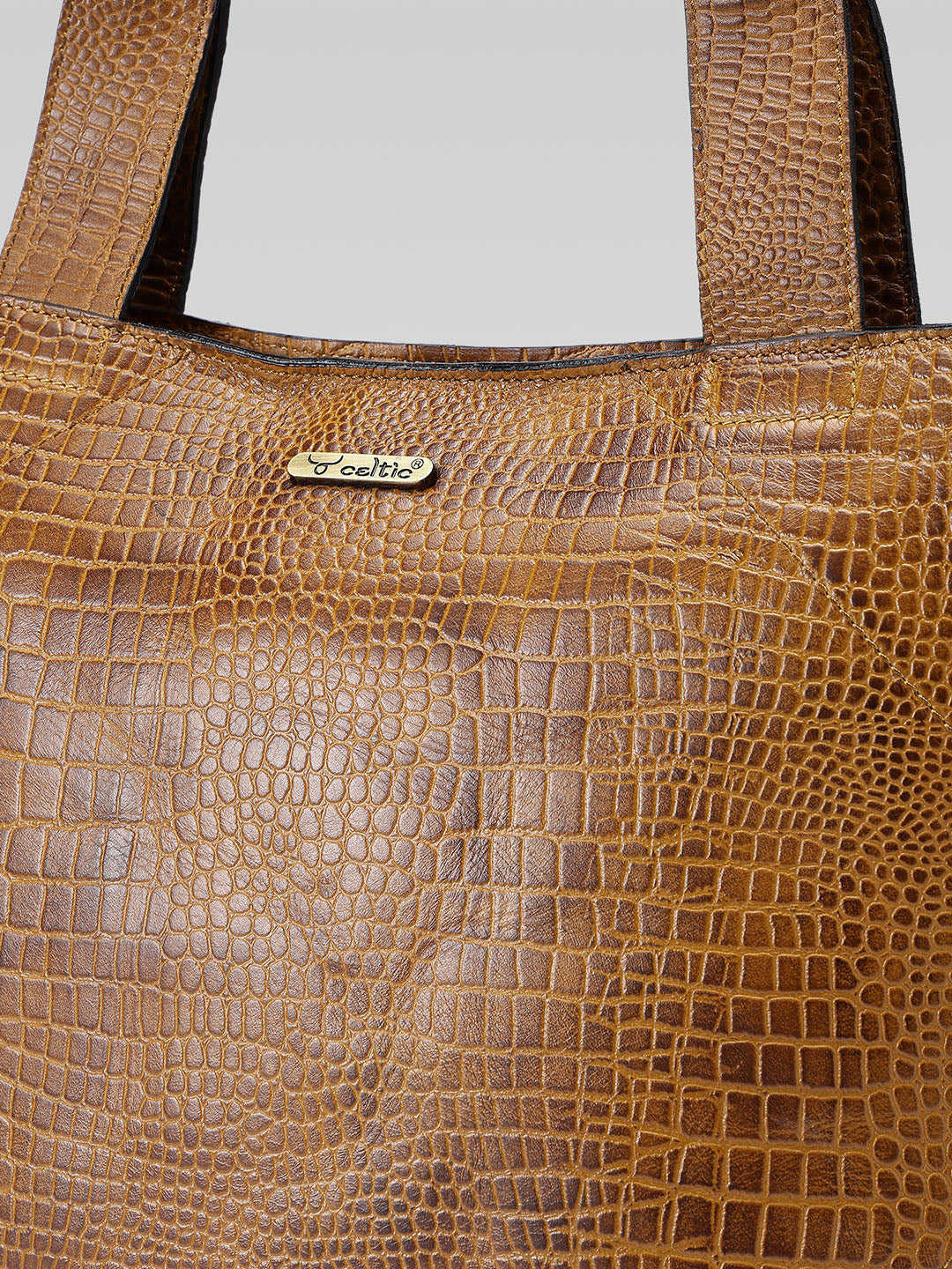 Croc-Texture Leather Tote Bag with Spacious Interior and Dual Shoulder Handles