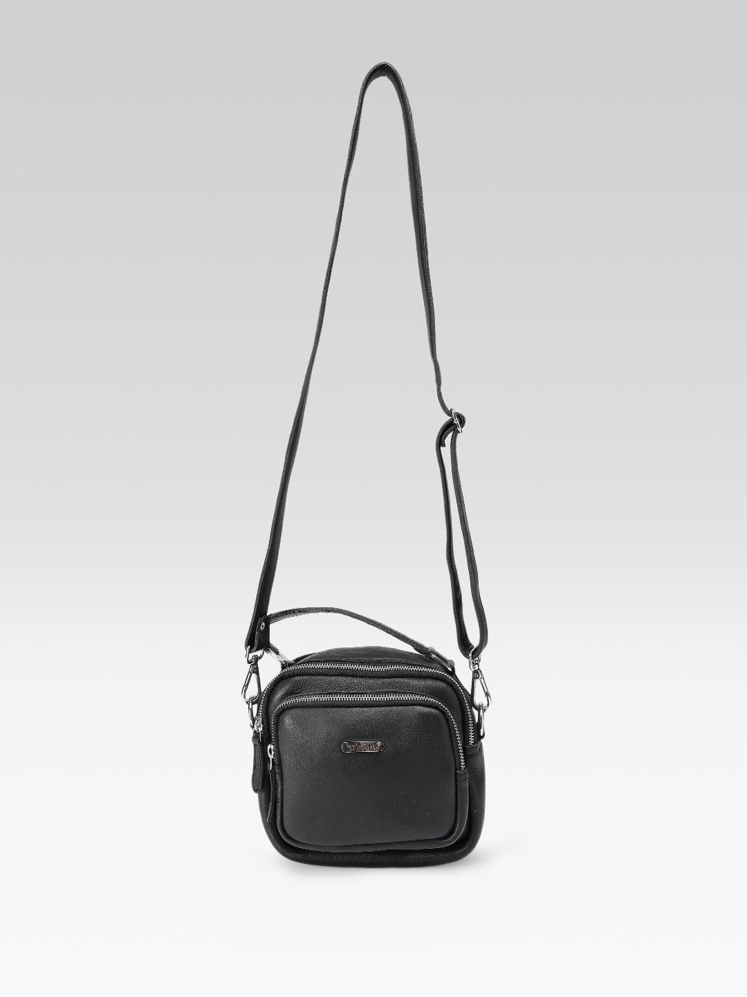 Premium Genuine Leather Crossbody Bag with Dual Zip Pockets & Strap