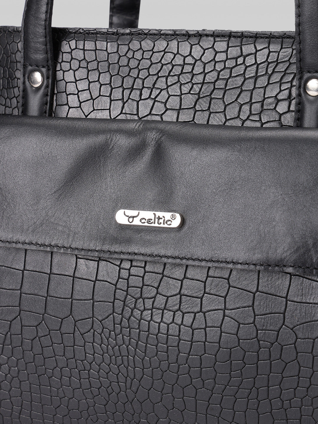 Premium Genuine Croc-Embossed Leather Tote Bag with Zip Compartments & Long Shoulder Straps