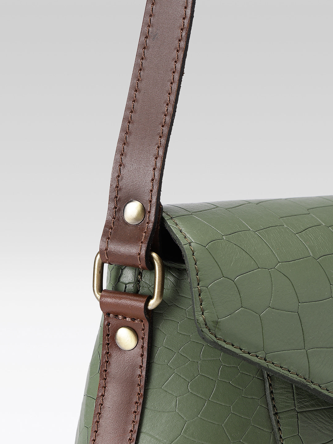 Croc-Texture Structured Sling Bag with Buckle Flap