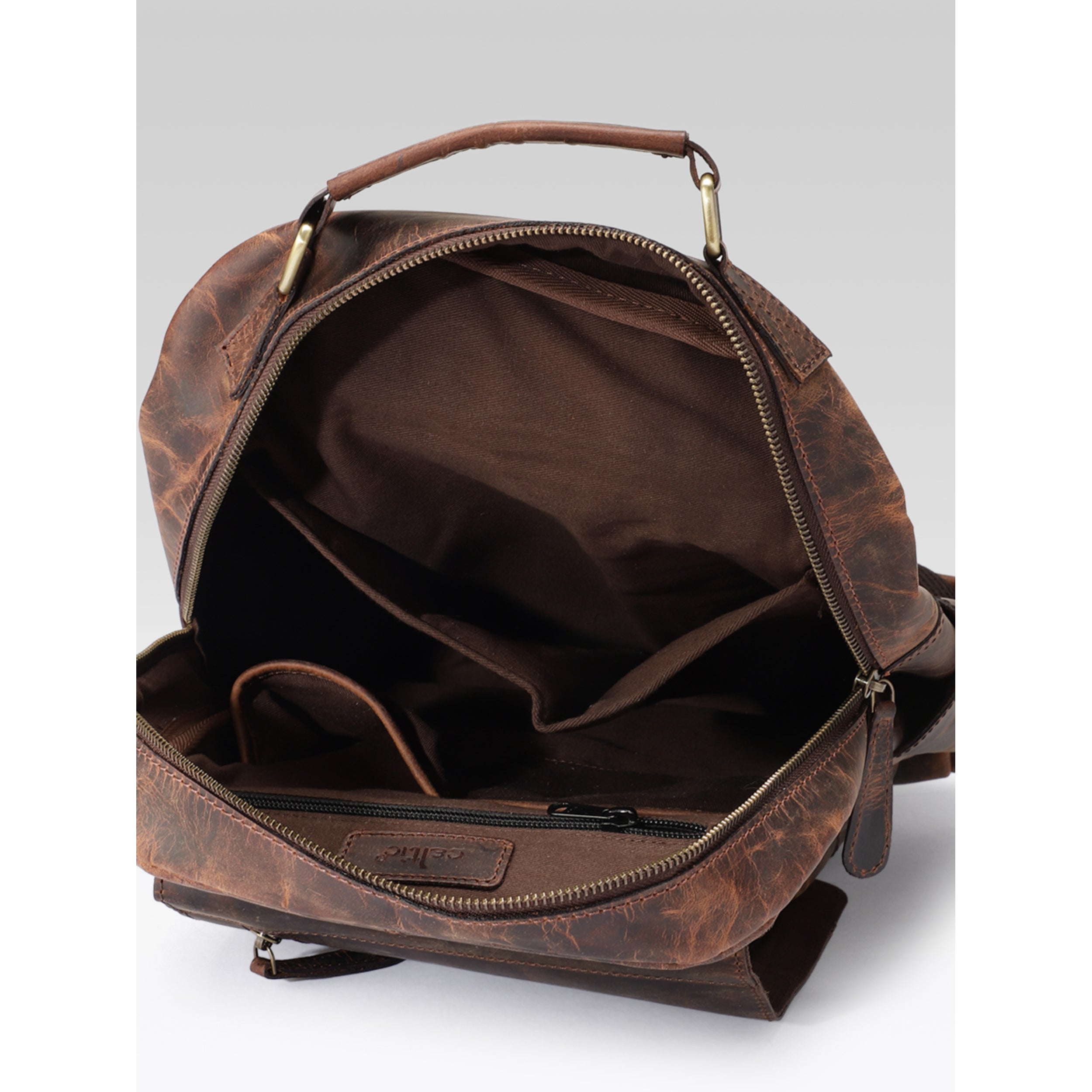 Premium Genuine Leather Backpack with Front Zip Pocket & Padded Shoulder Straps