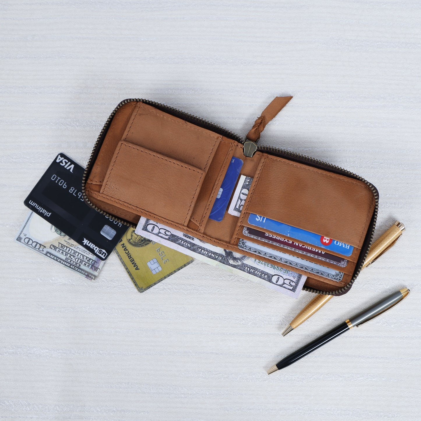 Camel Tan Zip Leather Wallet for Men – Premium Compact Wallet LA-1431