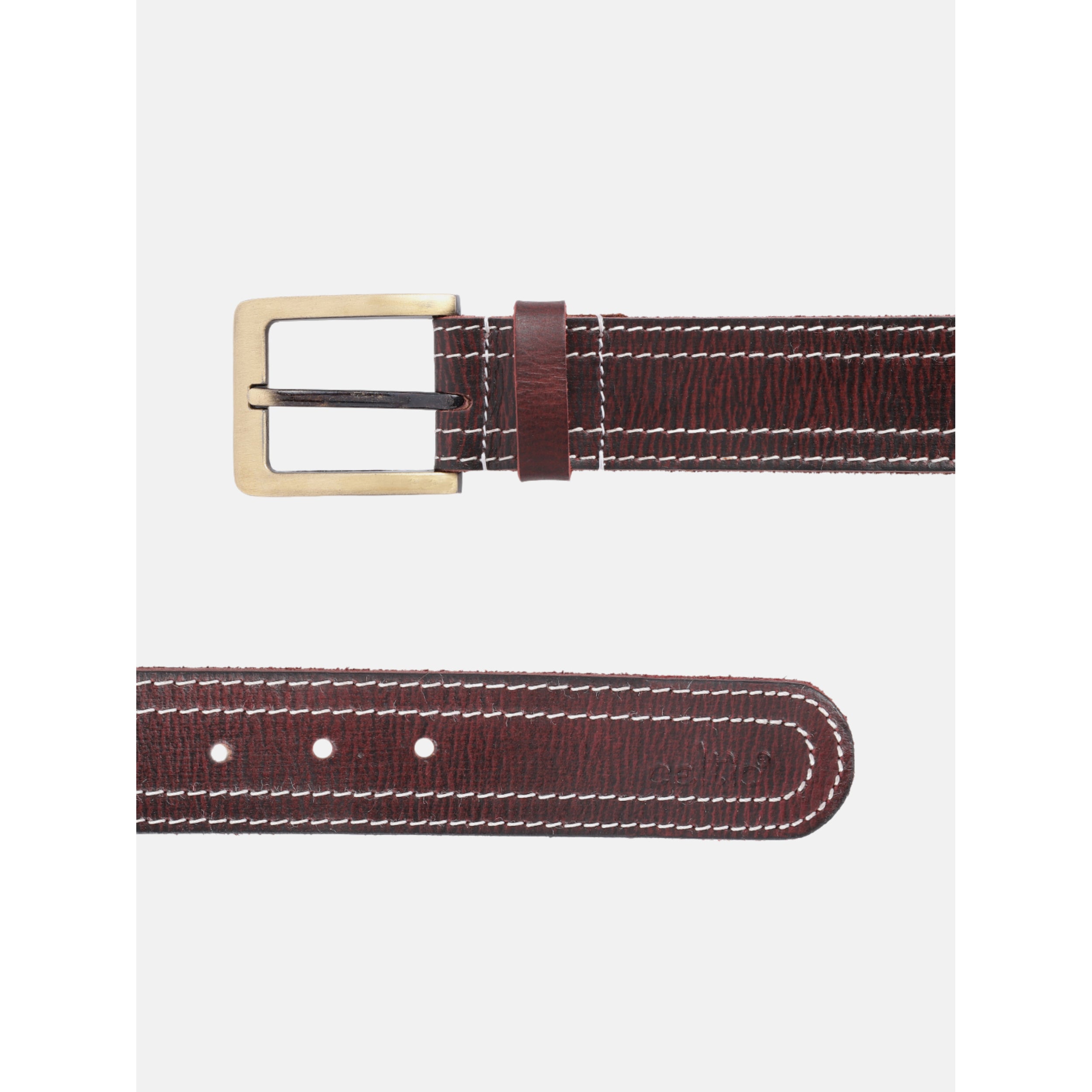 Unisex Genuine Leather Maroon Belt With  Contrast Stitching and  Brass Buckle