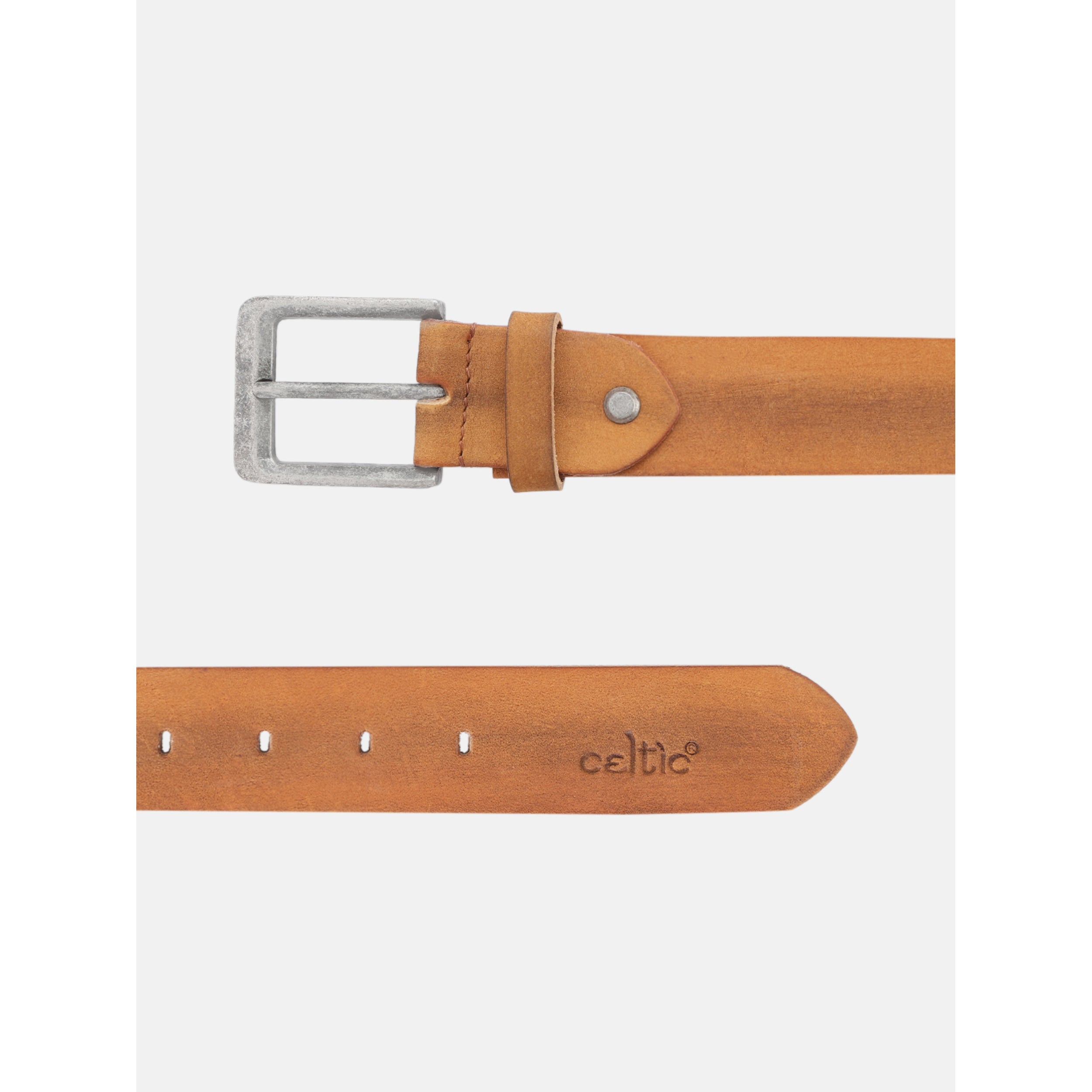 Unisex Genuine Leather Tan Waist Accessory Antique Buckle Formal Casual Style