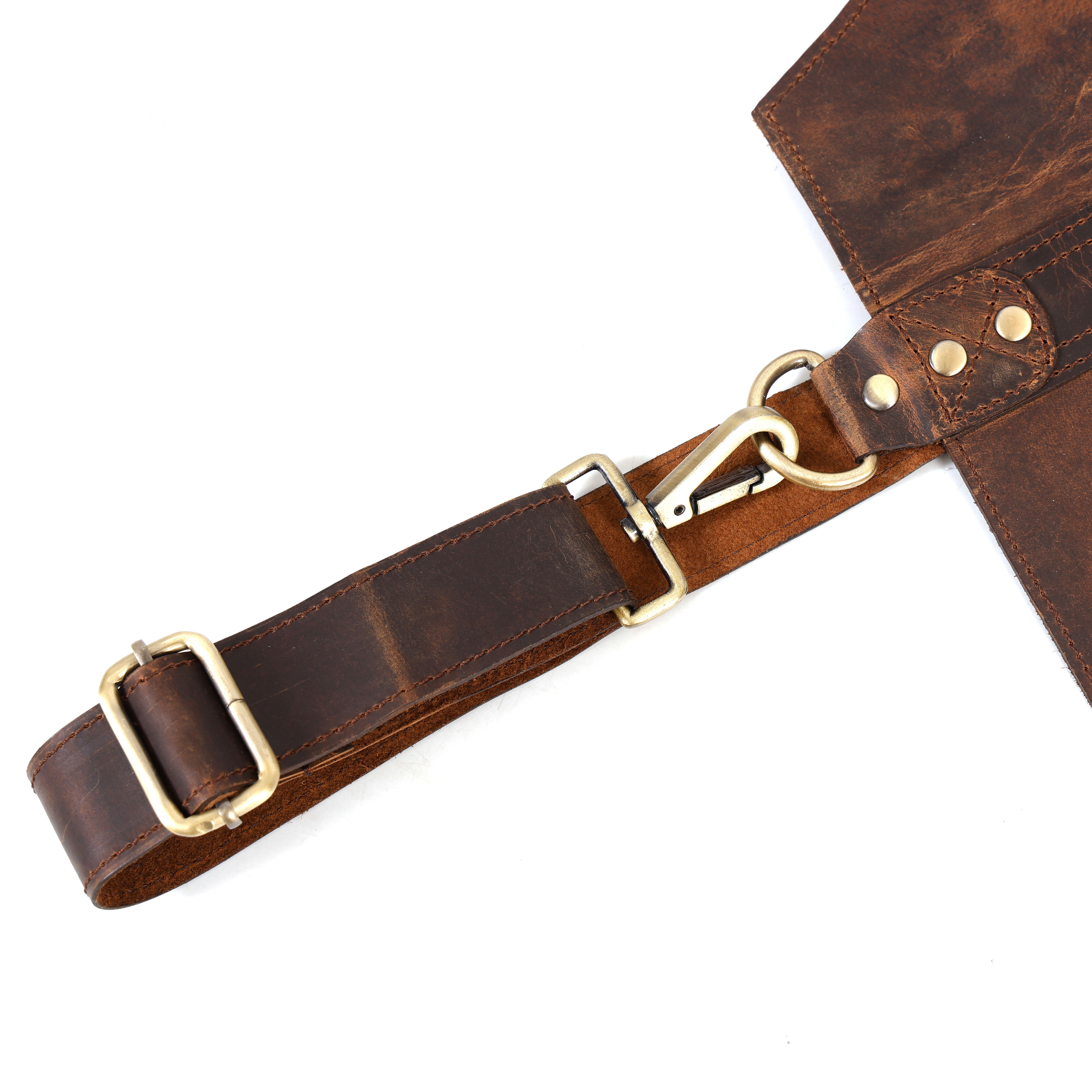 Premium Genuine Leather Brown Bib Apron  with SnapLock Utility Design