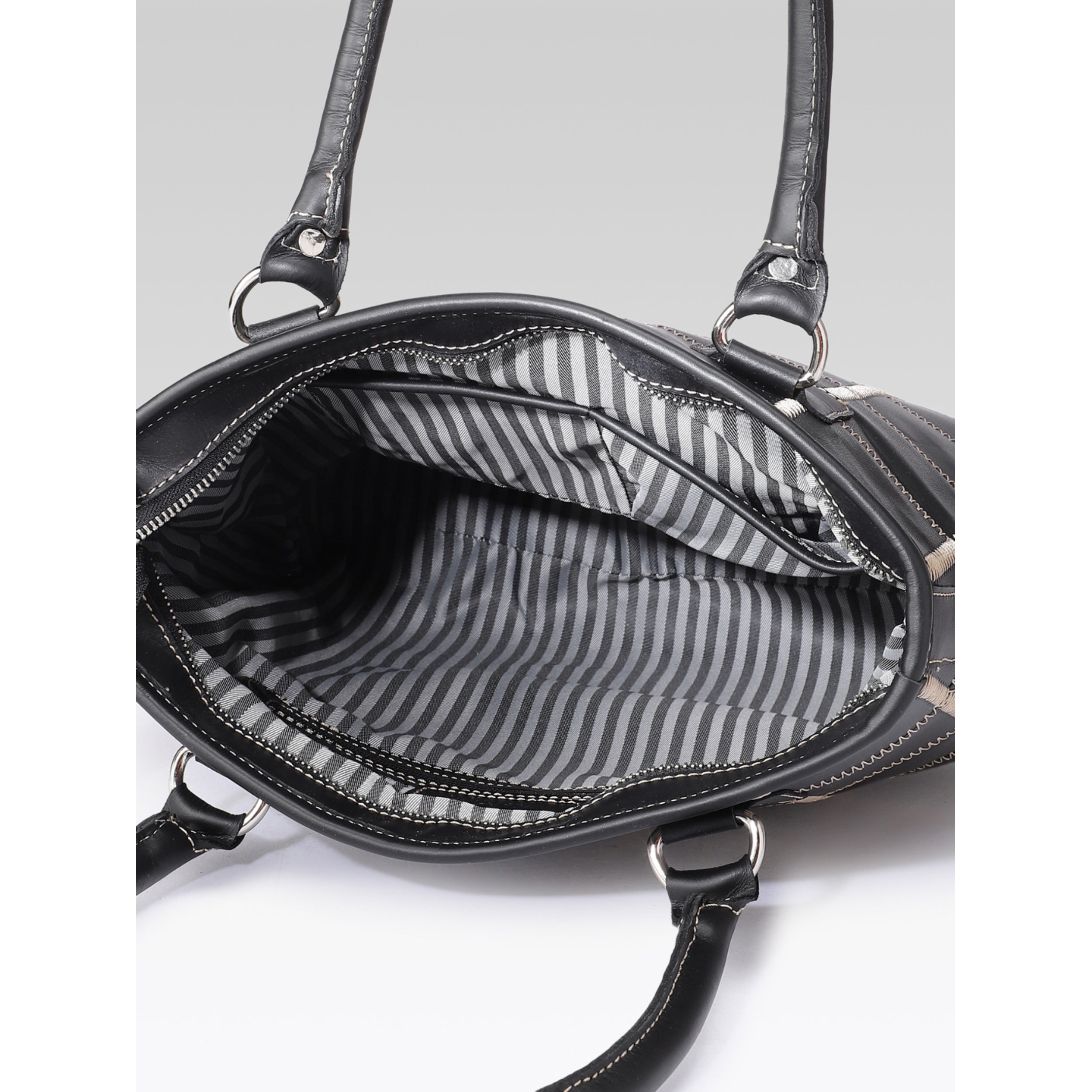 Premium Genuine Leather Shoulder totebag with Grid Stitching & Zip Closure