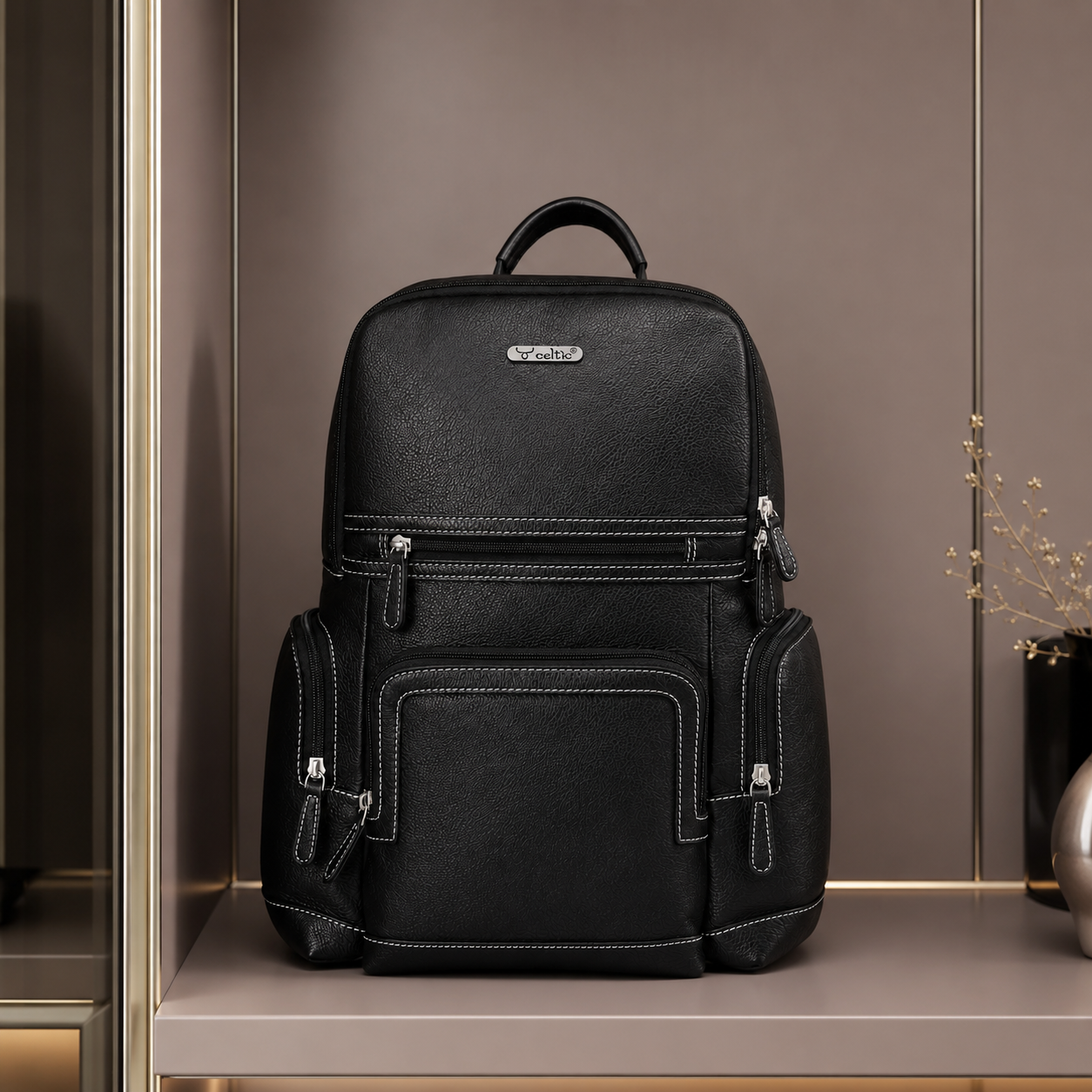 Premium Genuine Leather Multi-Compartment Laptop Backpack for Men & Women
