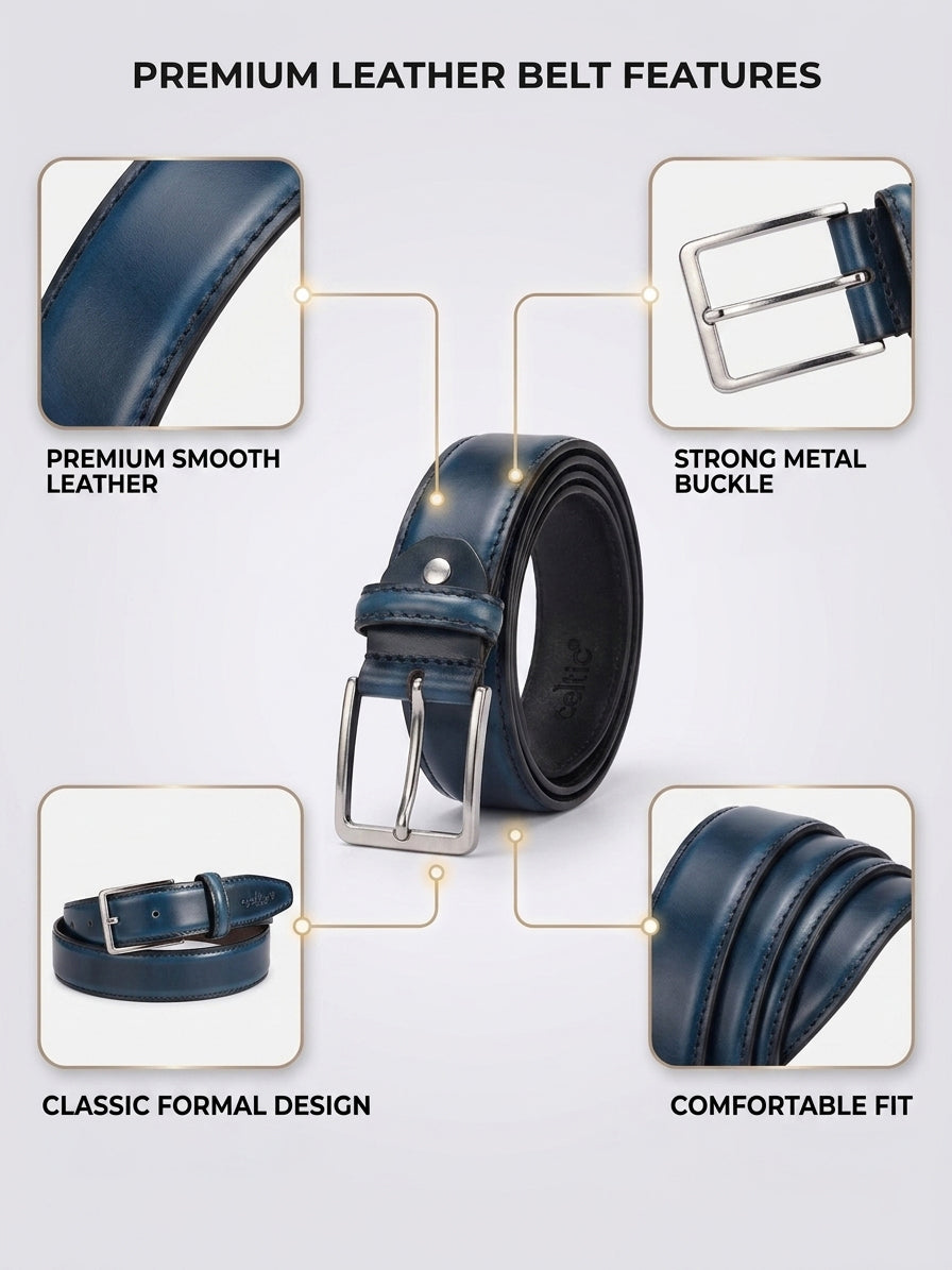 Unisex Classic Black Leather Formal Belt With Silver Buckle For Office Daily Wear