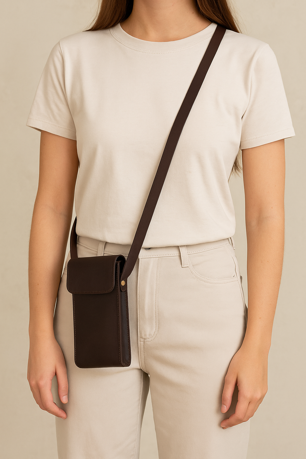 Genuine Leather Mobile Pouch with Fixed Sling Hands-Free, Stylish & Durable.