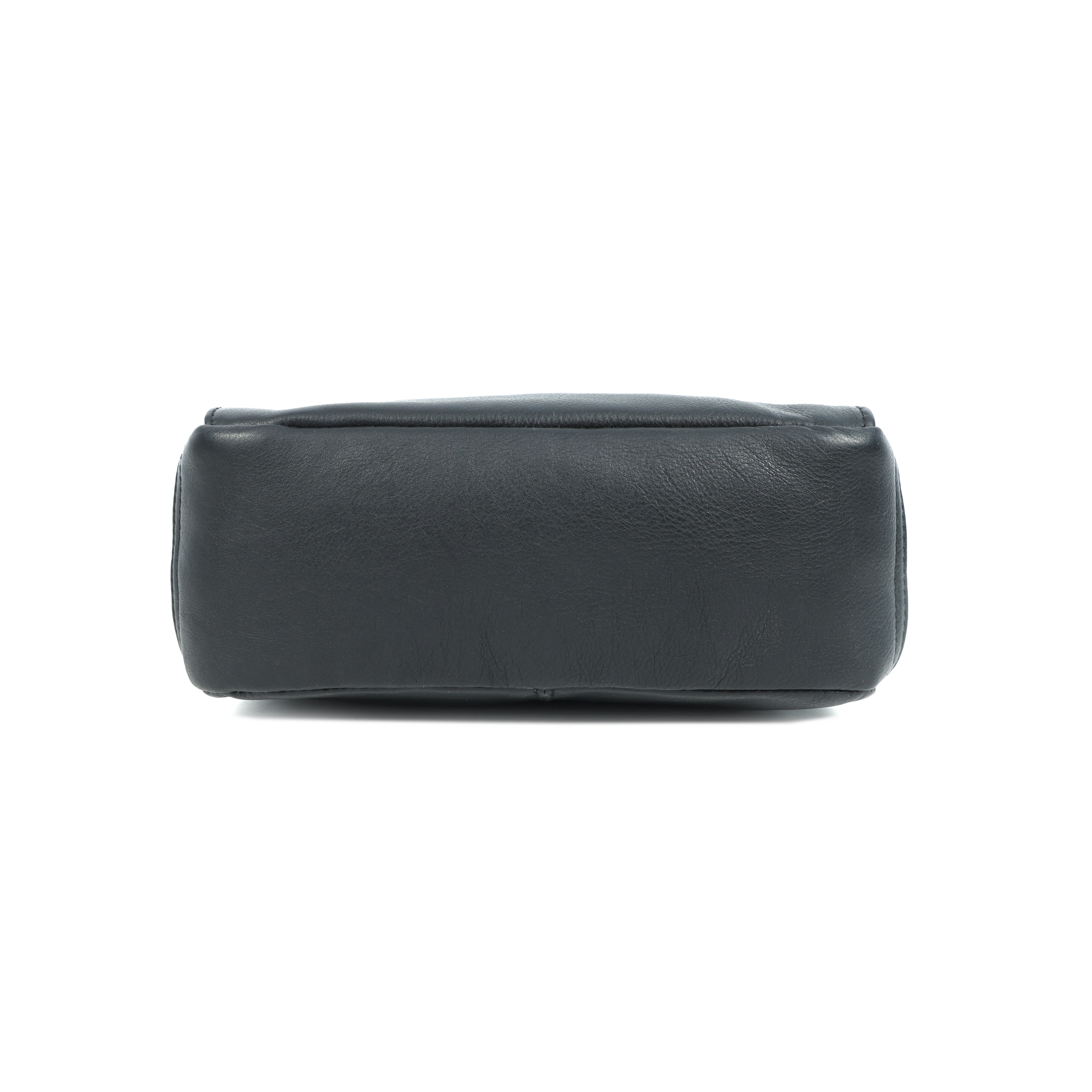 Premium Black Leather Compact Crossbody Bag with Adjustable Strap & Zip Compartments