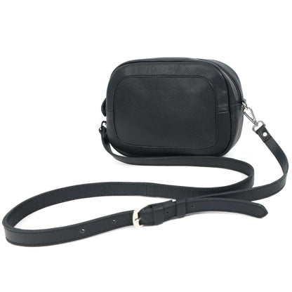 Premium Black Leather Compact Crossbody Bag with Adjustable Strap & Zip Compartments