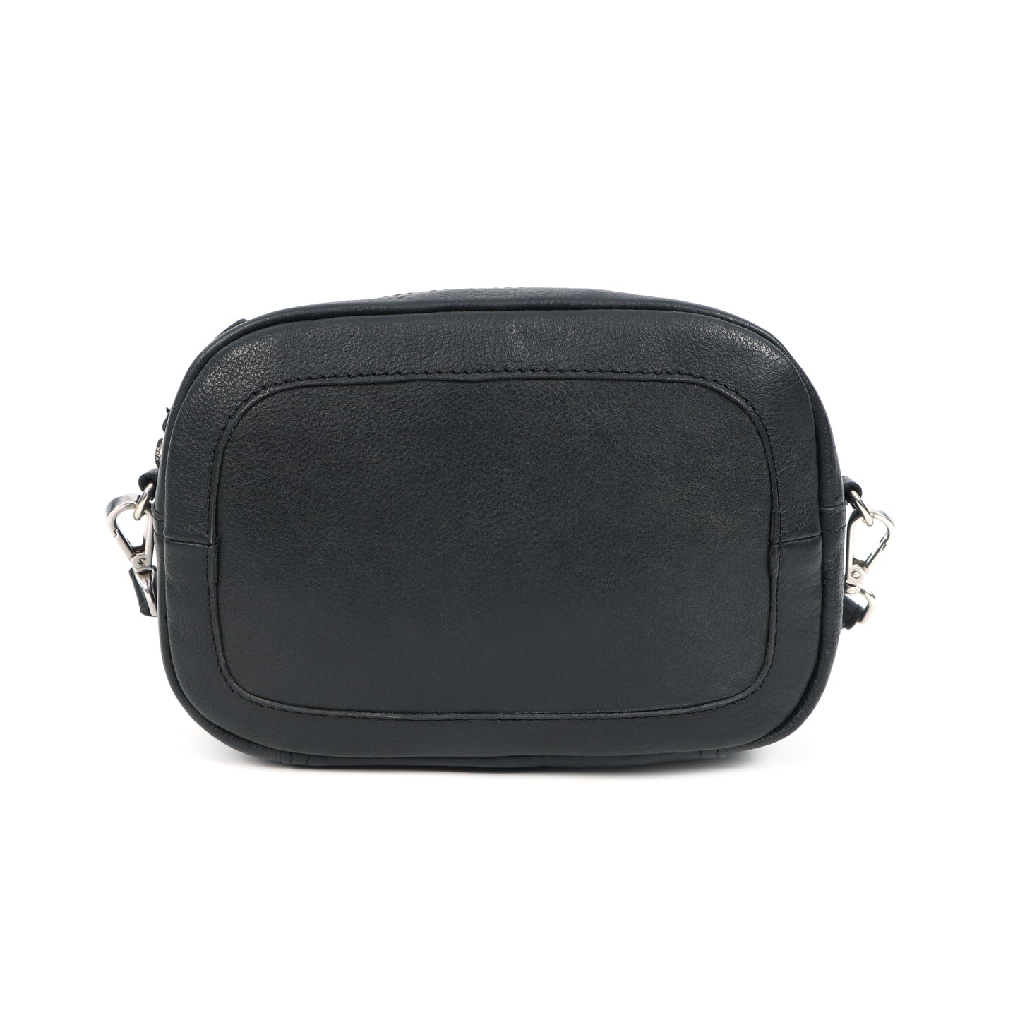 Premium Black Leather Compact Crossbody Bag with Adjustable Strap & Zip Compartments