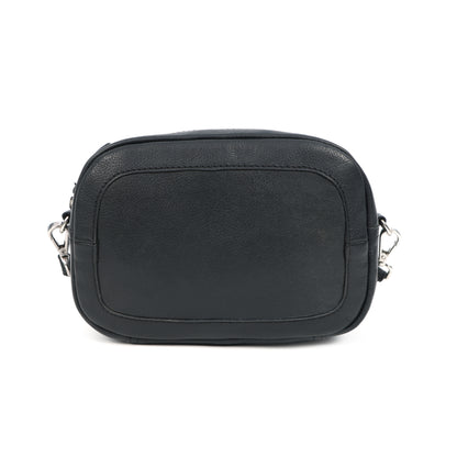 Premium Black Leather Compact Crossbody Bag with Adjustable Strap & Zip Compartments