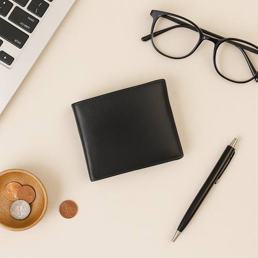 Premium Export-Quality Black Genuine Leather Bi-Fold Wallet with Coin Pocket & ID Window