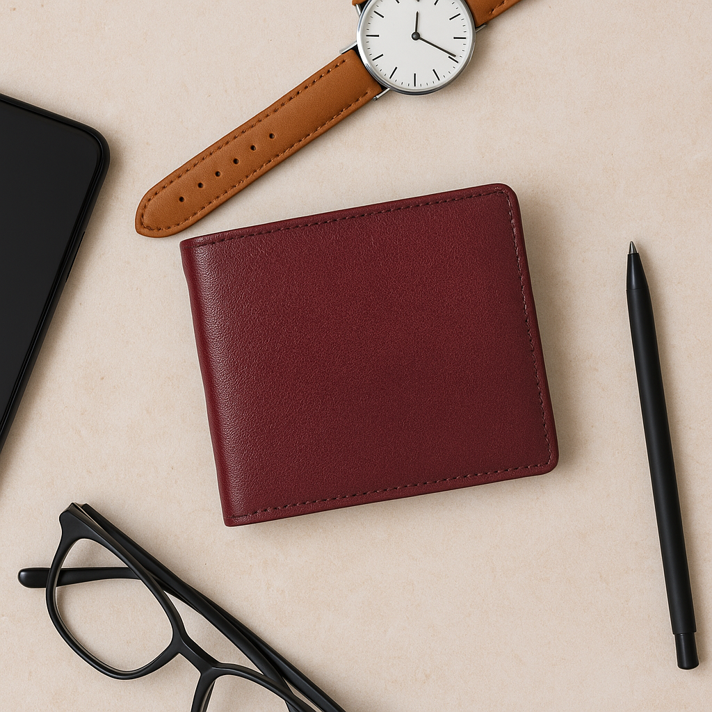 Premium Genuine Leather Bi-Fold Wallet with Zip Coin Pocket & Card Slots