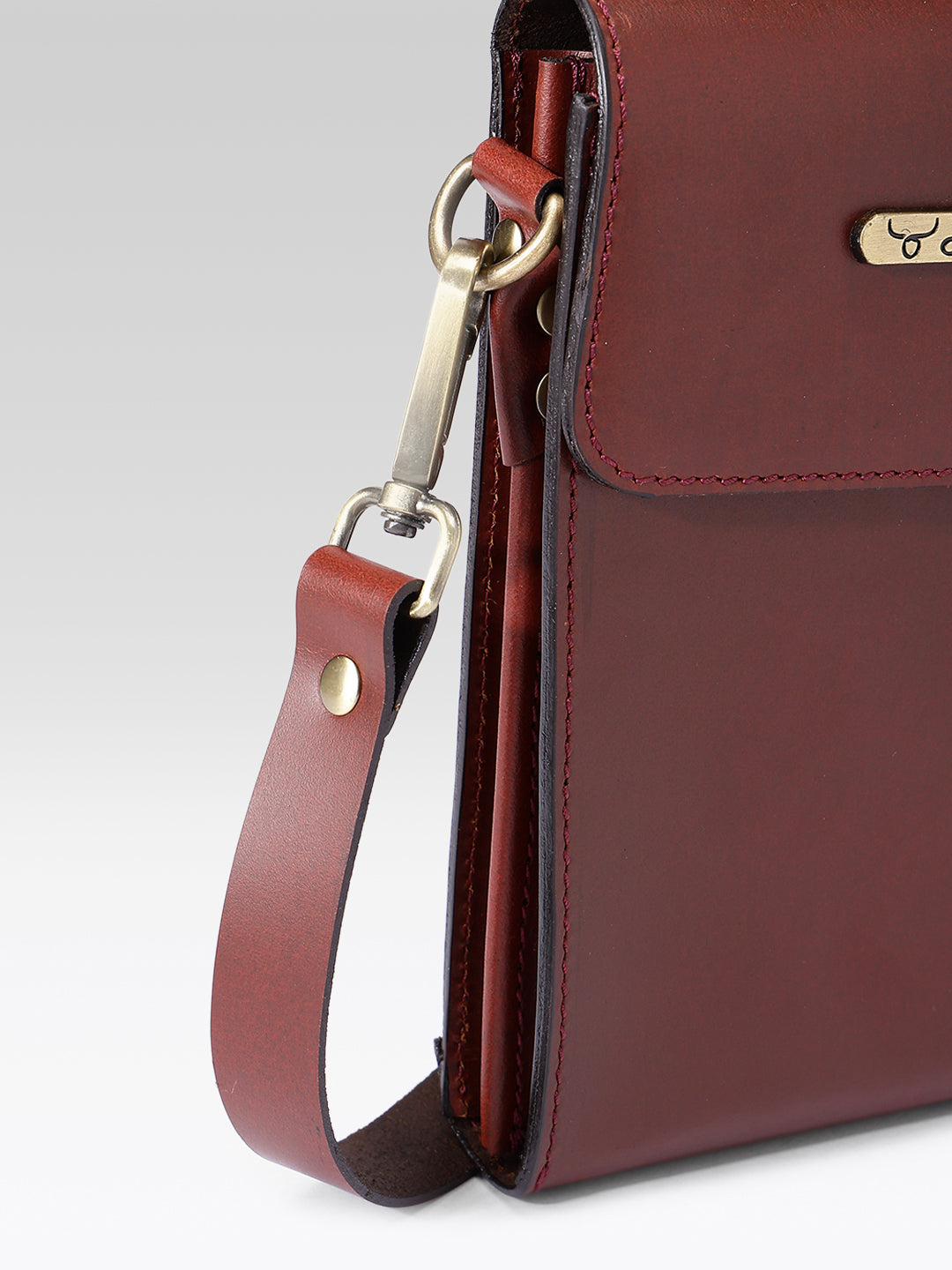 Celtic Genuine Leather Crossbody Phone Pouch with Magnetic Flap