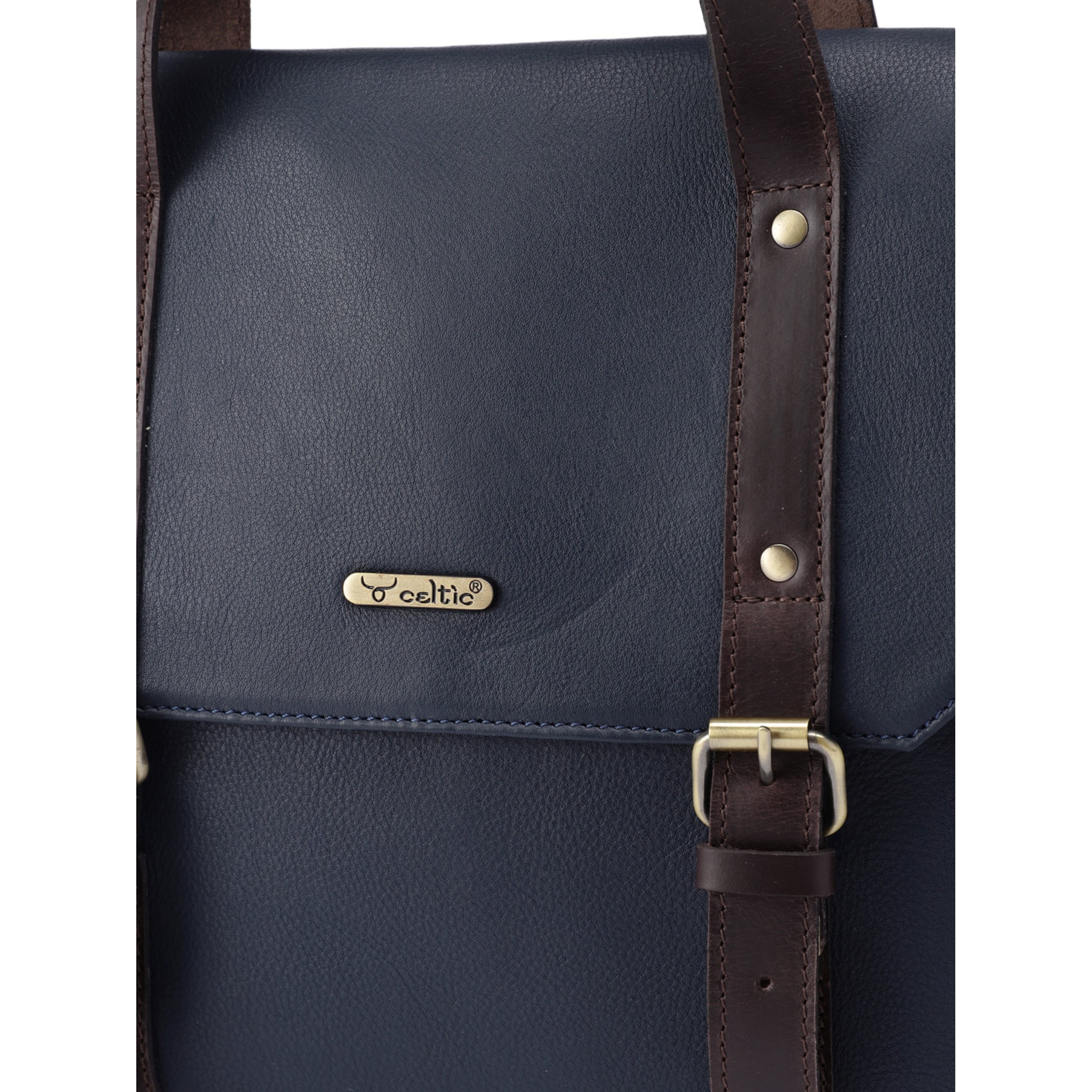 Premium Genuine Leather Office Laptop Bag with Tablet Sleeve & Adjustable Strap