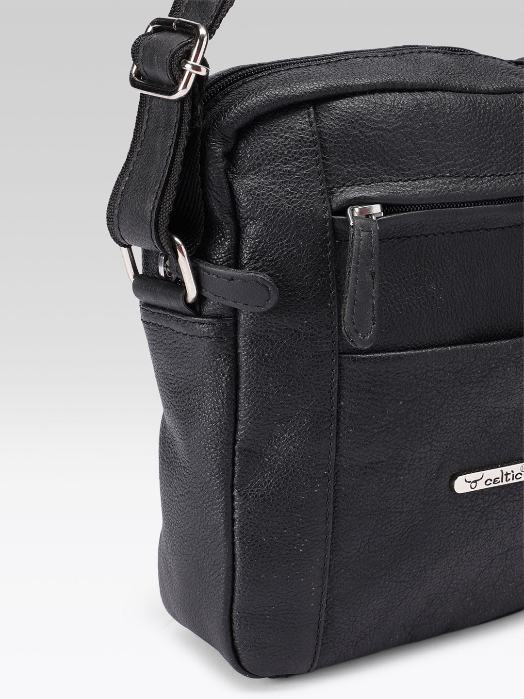 Premium Genuine Leather Crossbody Bag  with Adjustable Strap & Multiple Zip Pockets