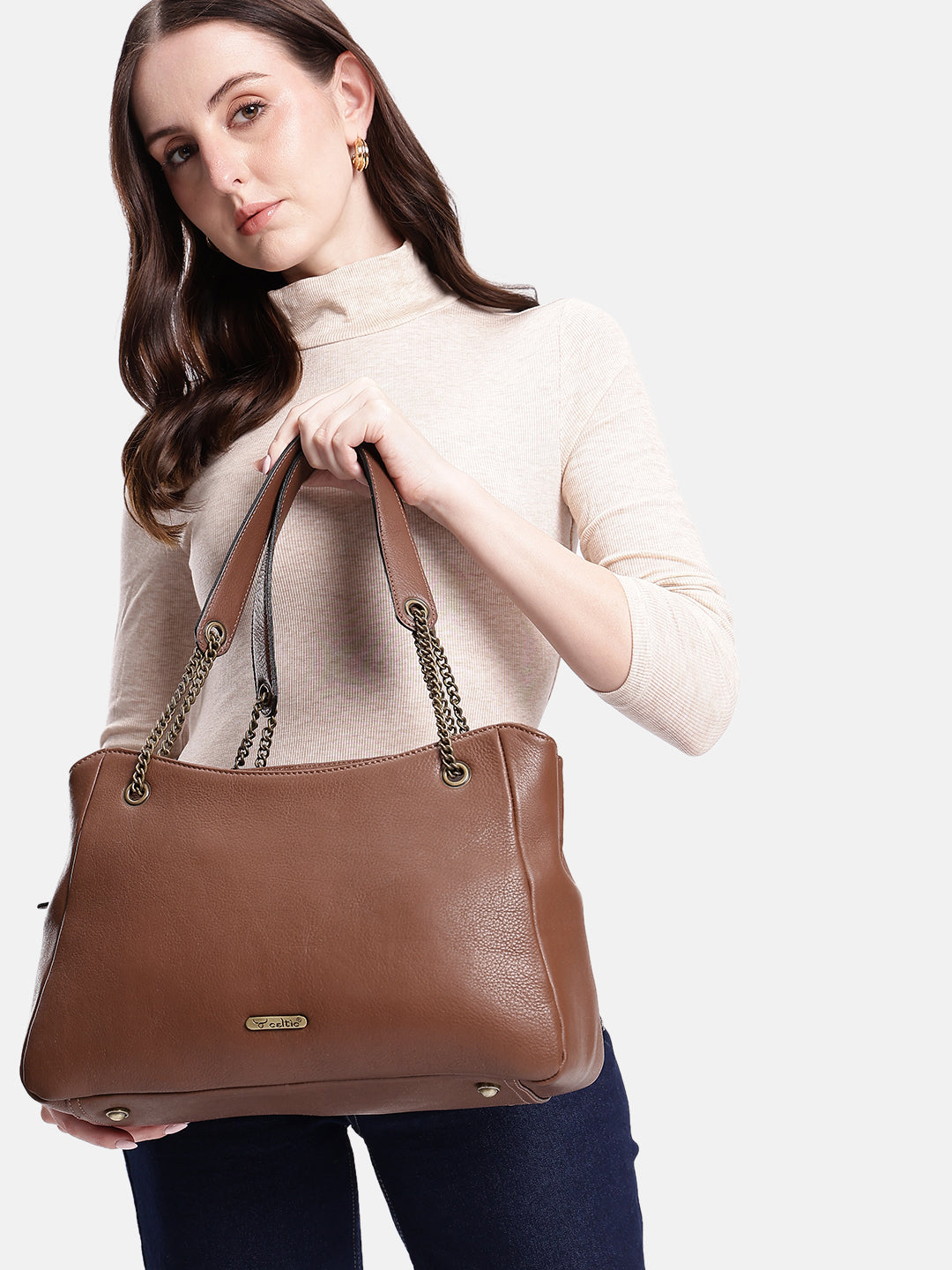 Premium Genuine Leather  Shoulder Tote Bag with Chain Handles