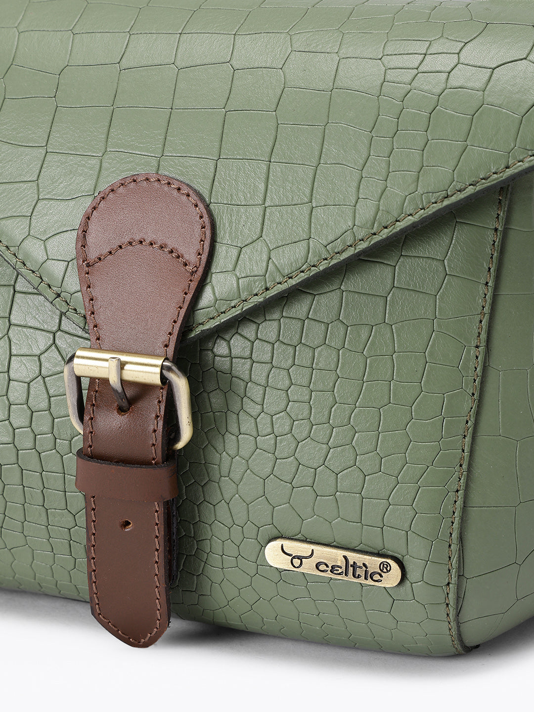 Croc-Texture Structured Sling Bag with Buckle Flap