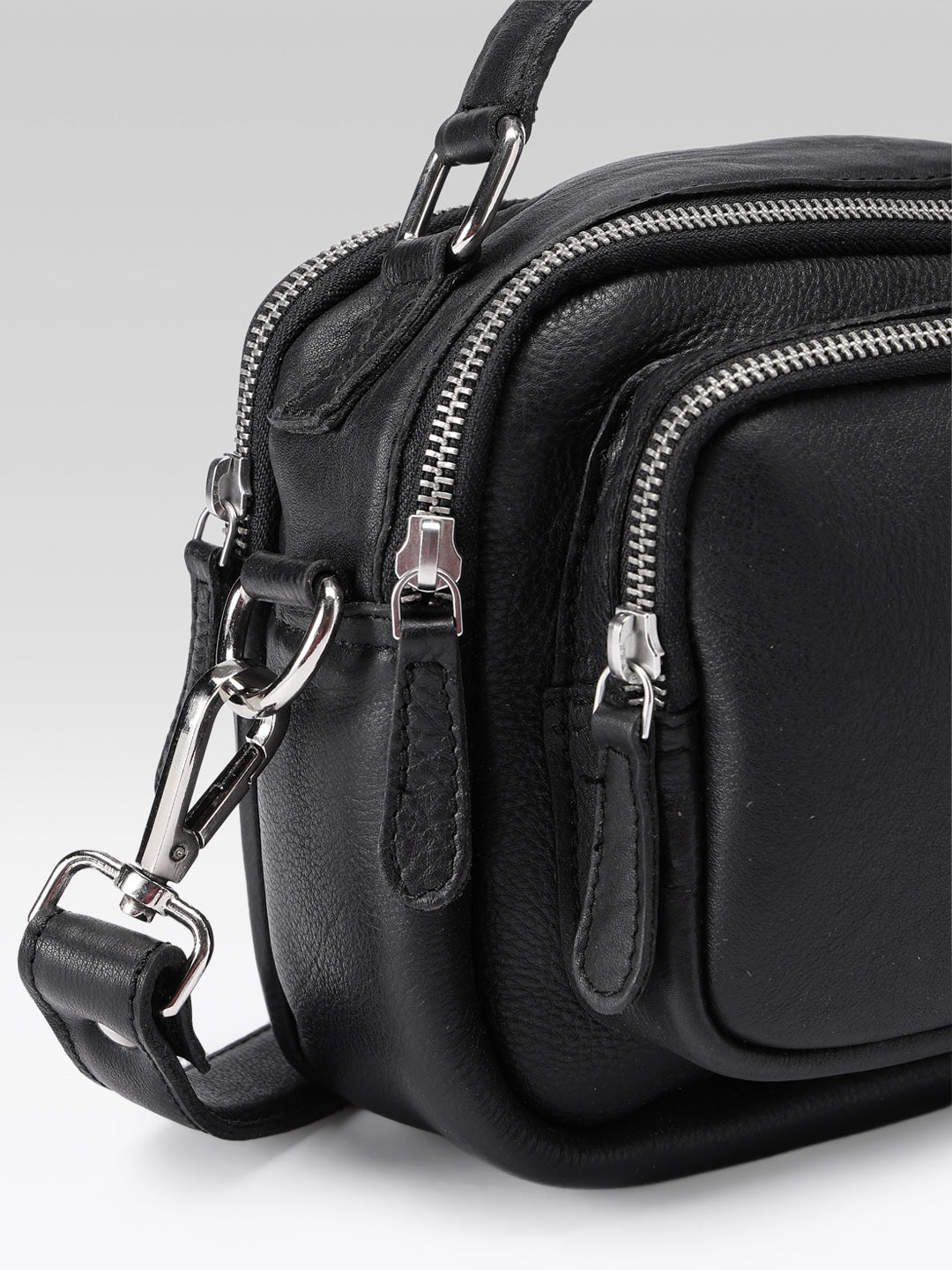 Premium Genuine Leather Crossbody Bag with Dual Zip Pockets & Strap