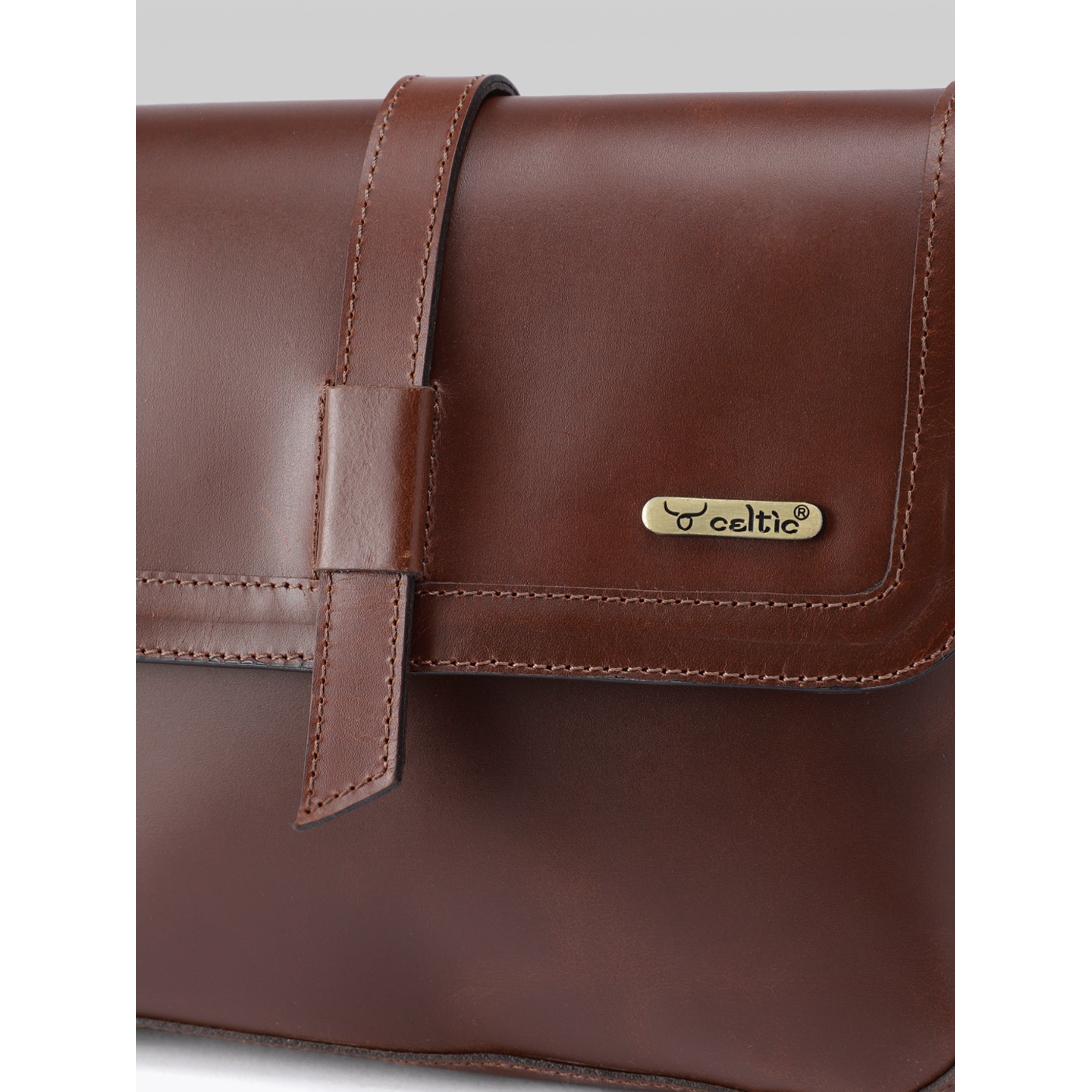 Premium Genuine Leather Sling Bag with Flap Closure,  & Adjustable Strap