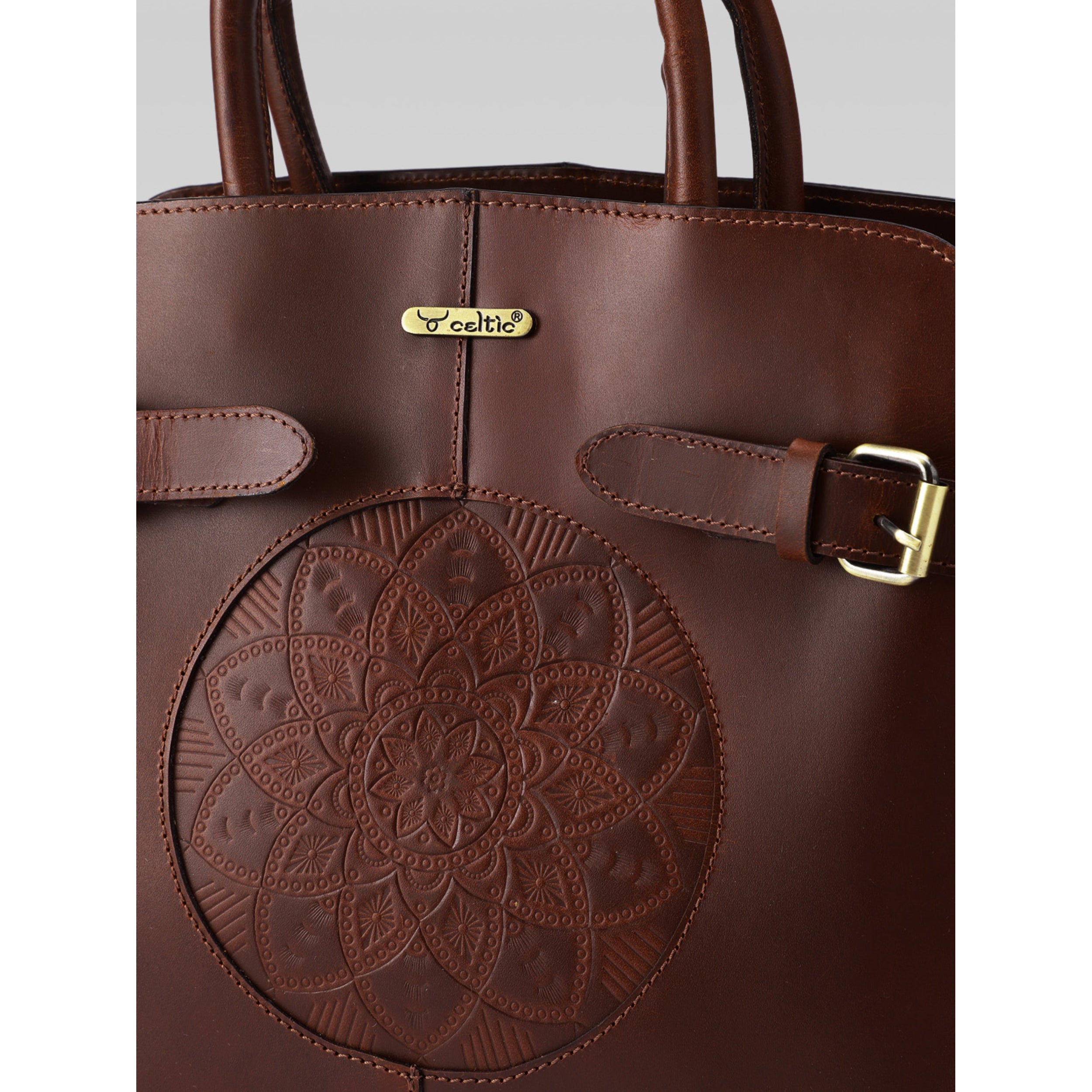 Premium Genuine Leather Satchel hand Bag with Embossed Front Panel