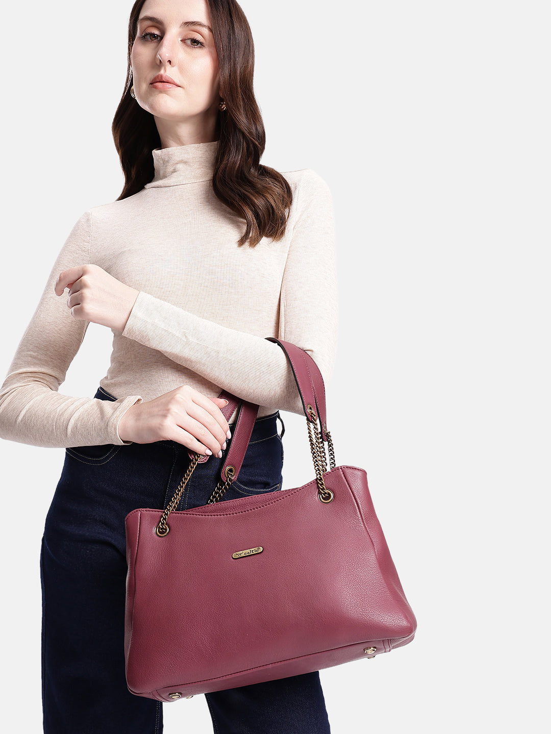Premium Genuine Leather  Shoulder Tote Bag with Chain Handles