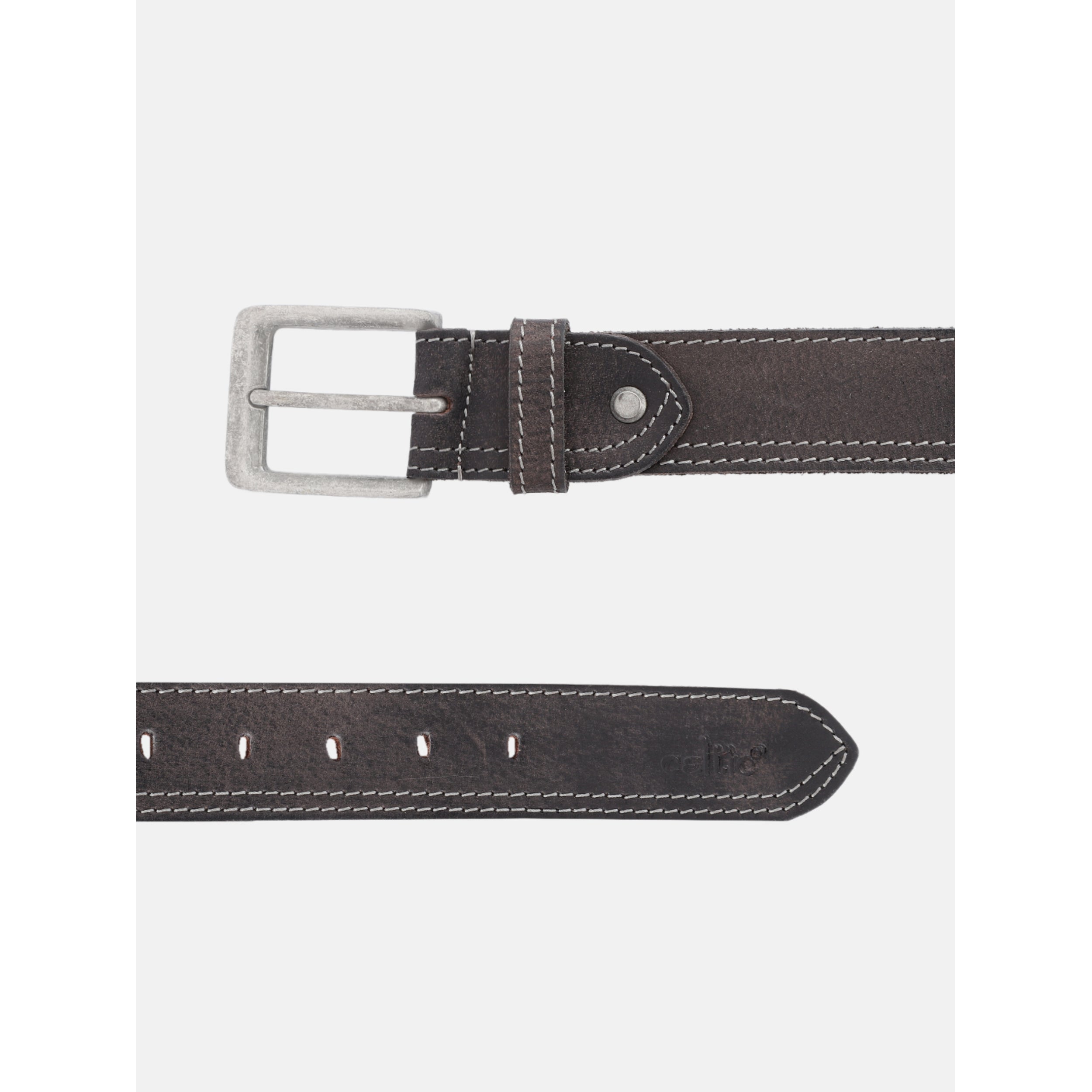 Unnisex Genuine Leather Black Waist Accessory Double Stitching Antique Buckle Casual Formal