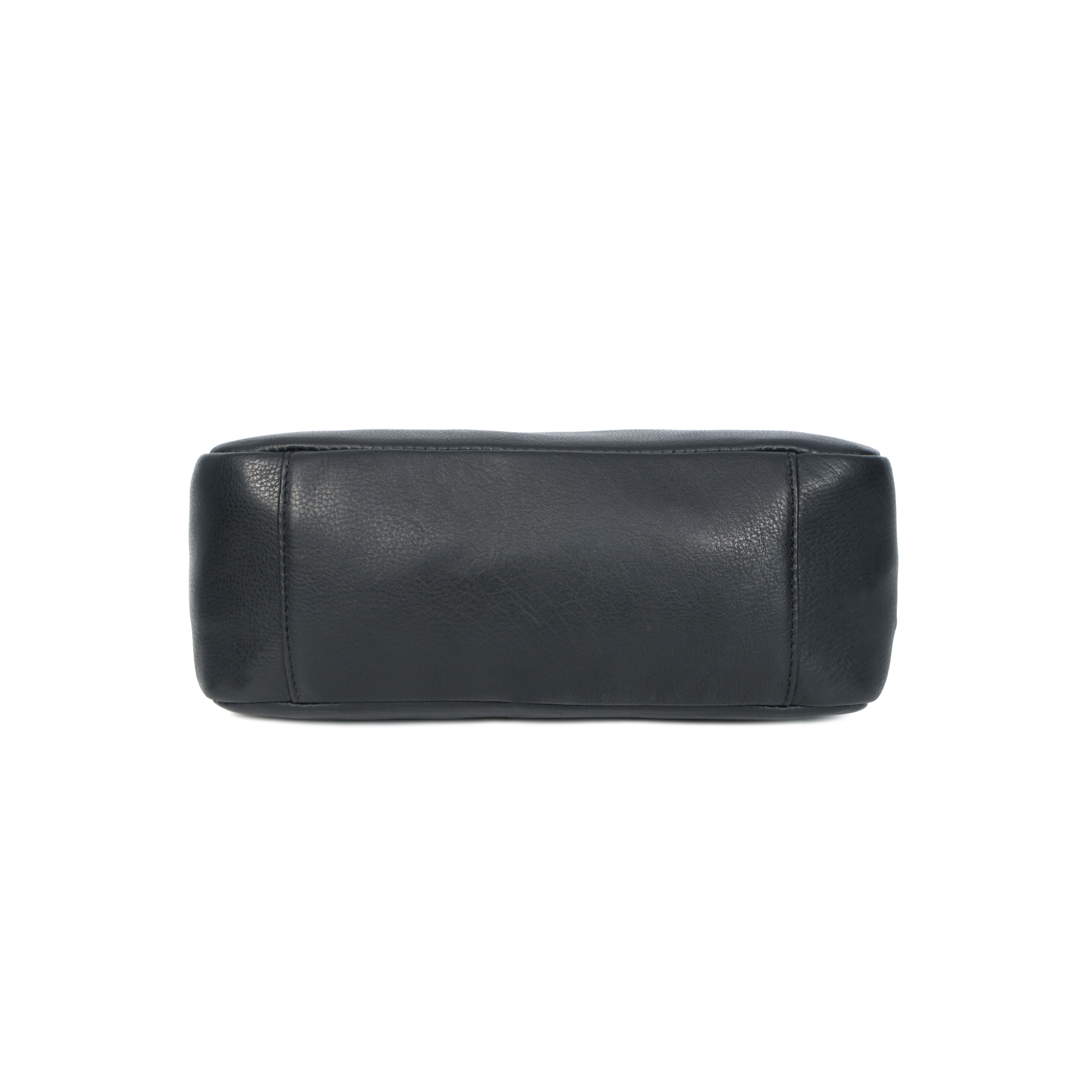 Premium Black Leather Shoulder Bag with Adjustable Strap & Secure Zip Pockets
