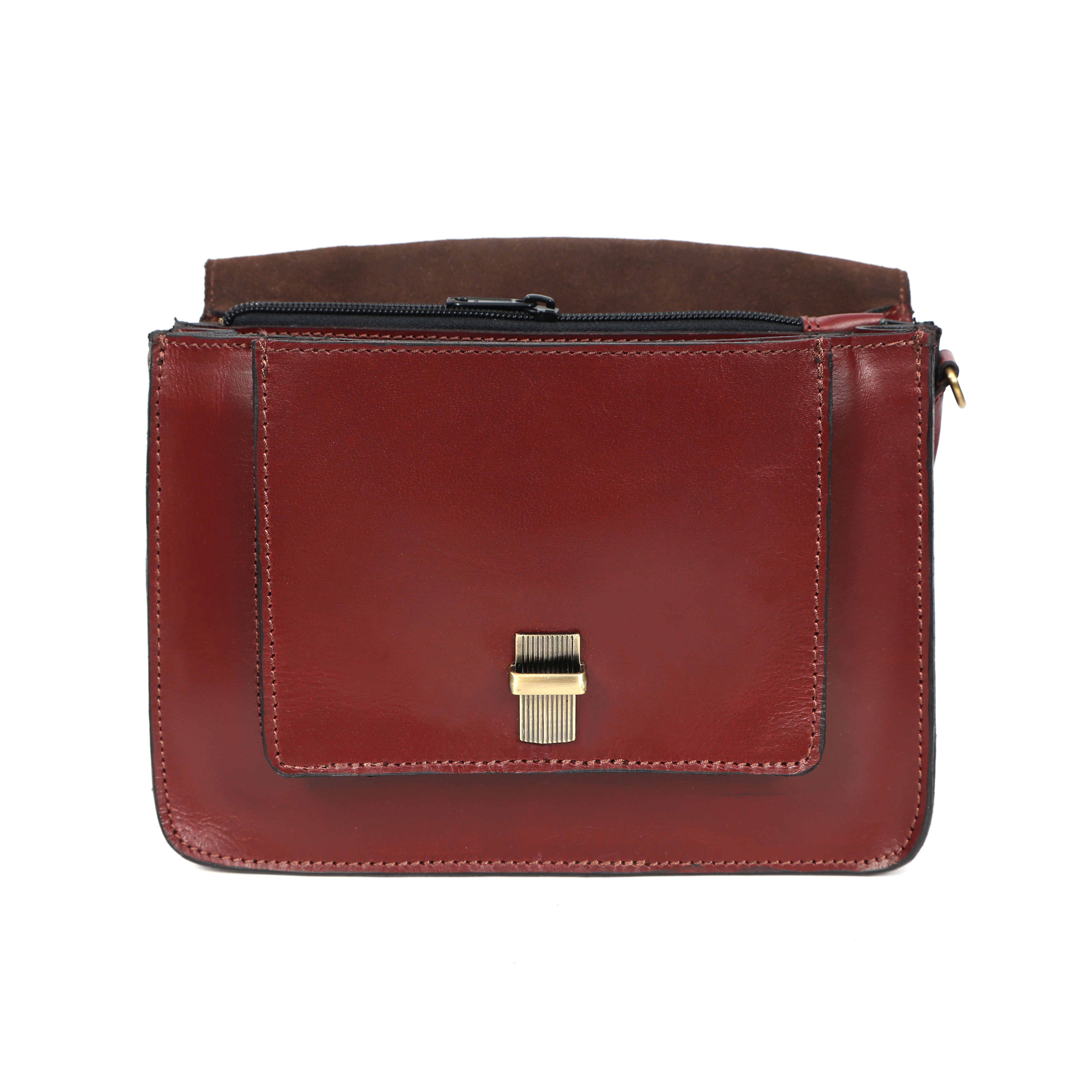 Premium Export Genuine Leather Crossbody Satchel Bag with Lock Closure & Adjustable Strap