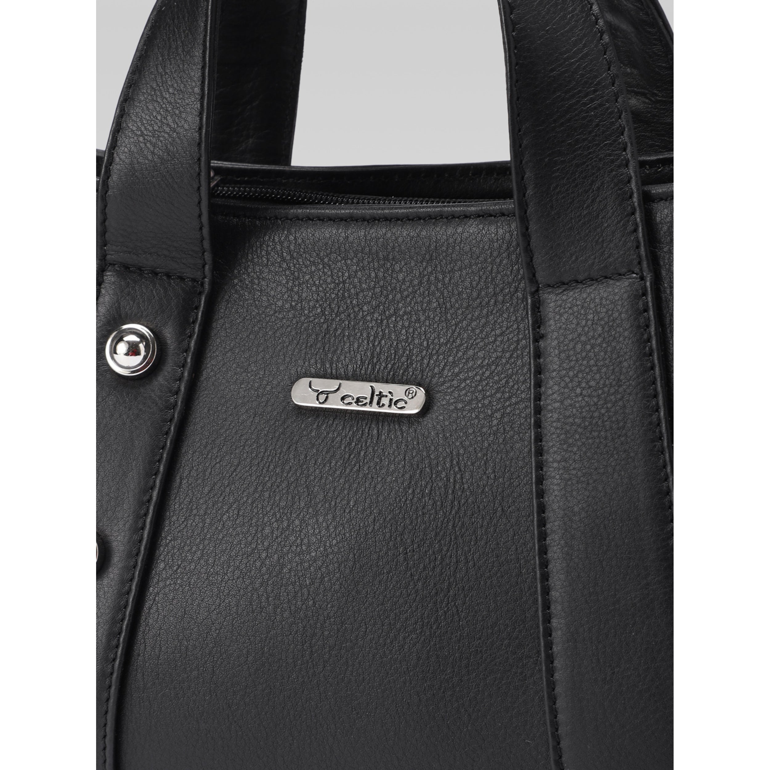Premium Structured Leather Handbag with Dual Carry Handles, Adjustable Strap & Zip Pocket