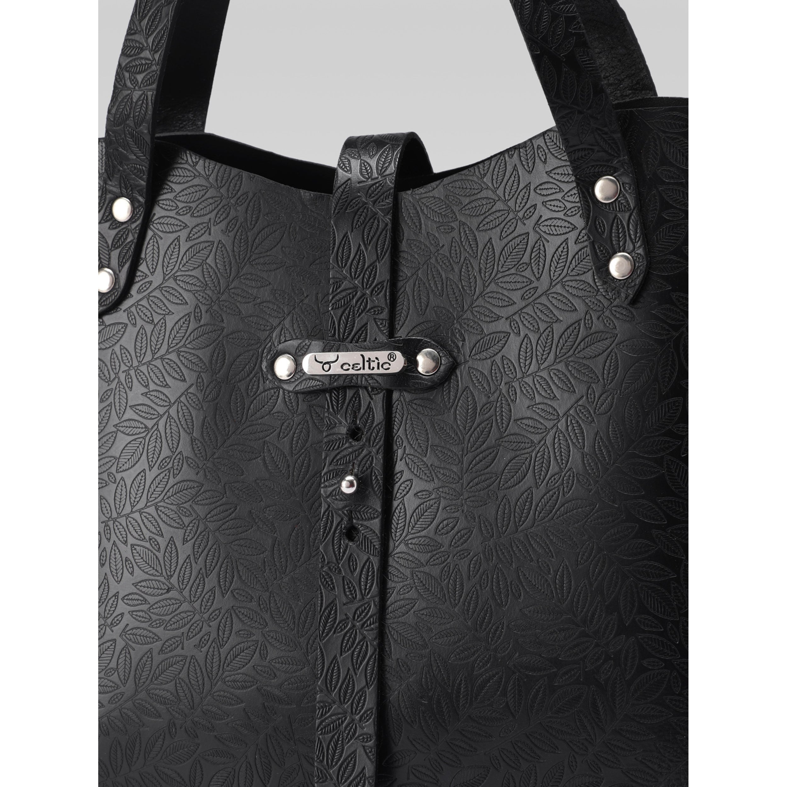 Premium Genuine Black Embossed Leather Tote Bag for Women