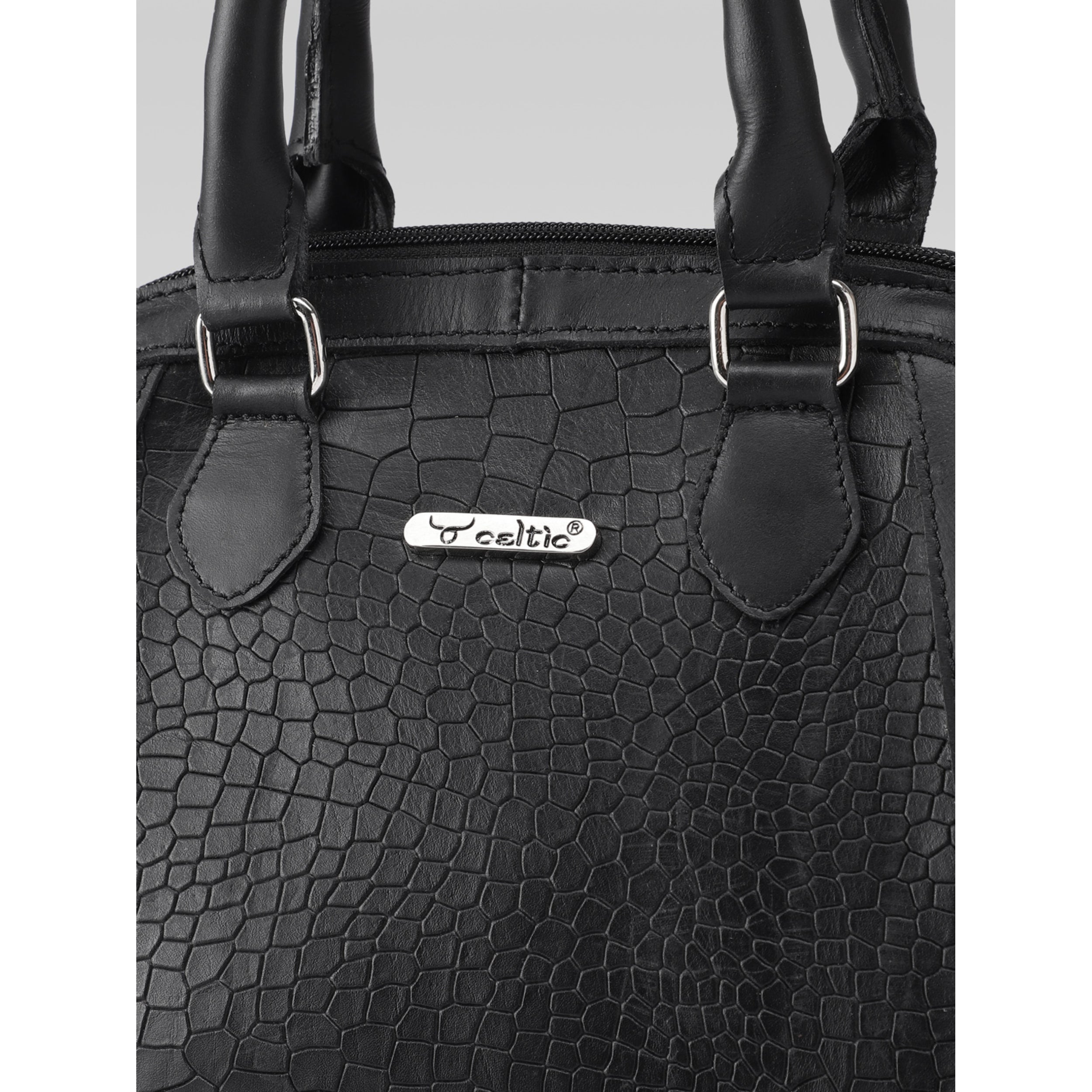 Premium Genuine Textured Leather  Satchel Handbag with Dual Handles, Detachable Strap & Zip Pockets