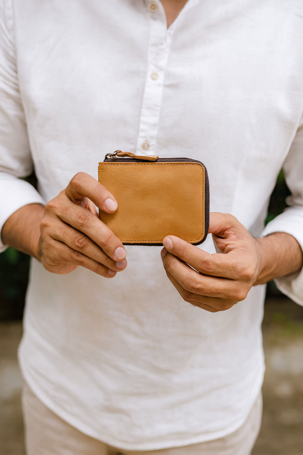 Premium Genuine Leather Zip-Around Compact Wallet
