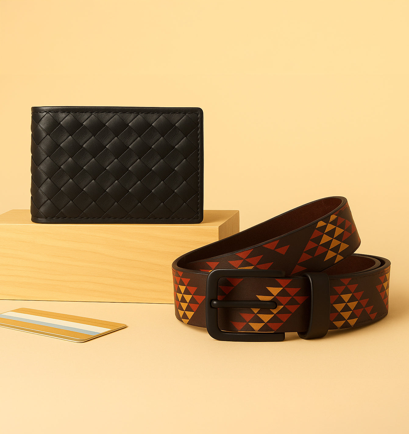 Premium Leather Style Combo | Braided Wallet & Printed Belt