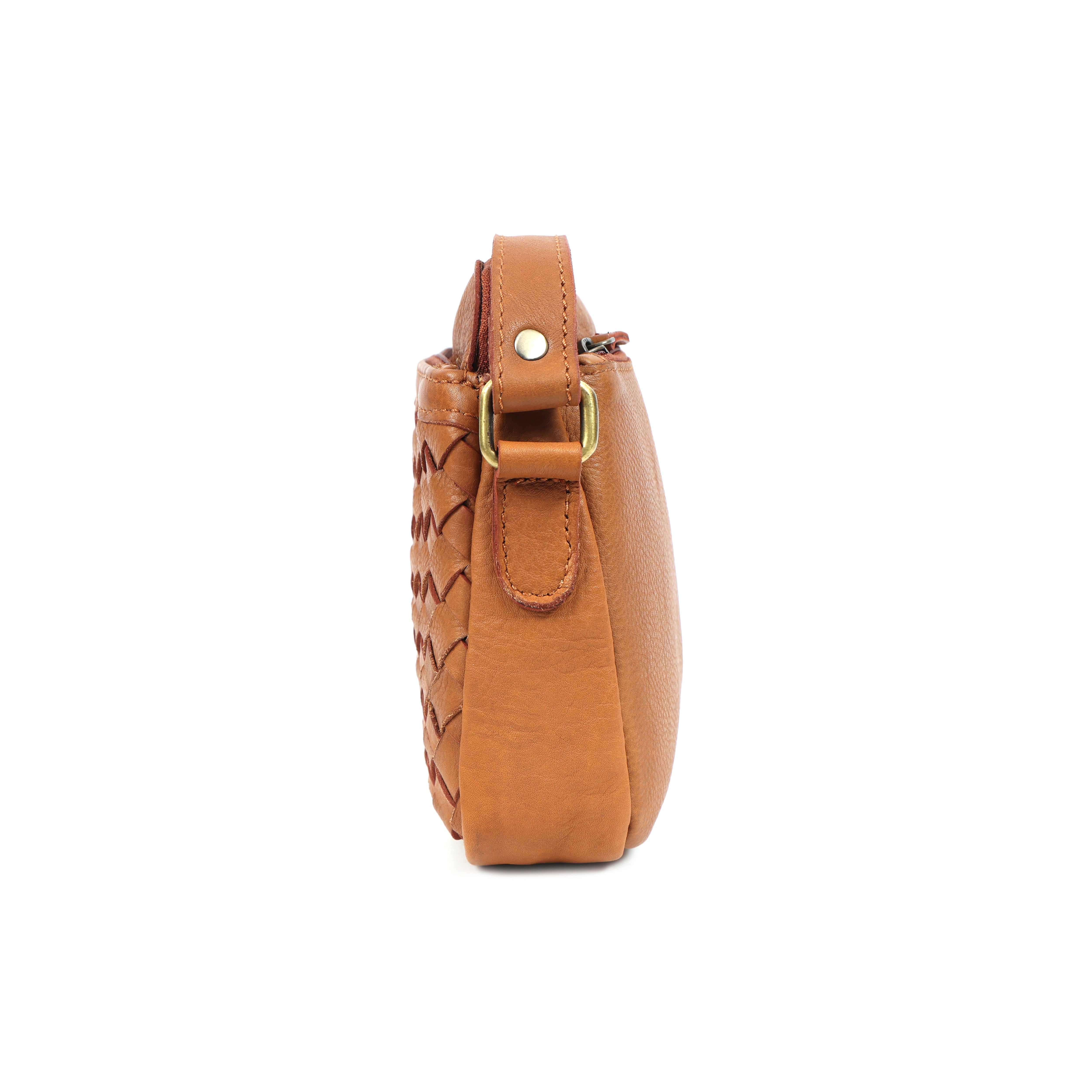 Premium Handwoven Leather Crossbody Bag with Adjustable Strap & Zip Compartments