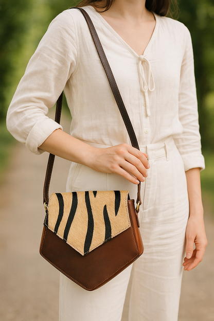 Celtic brown color pure leather with hair on leather sling bag for women and girls | Party wear,  Art: BG-1154