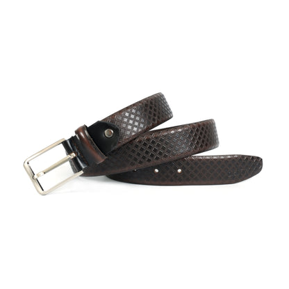 Premium Textured Brown Leather Belt – Unisex with Classic Silver Buckle