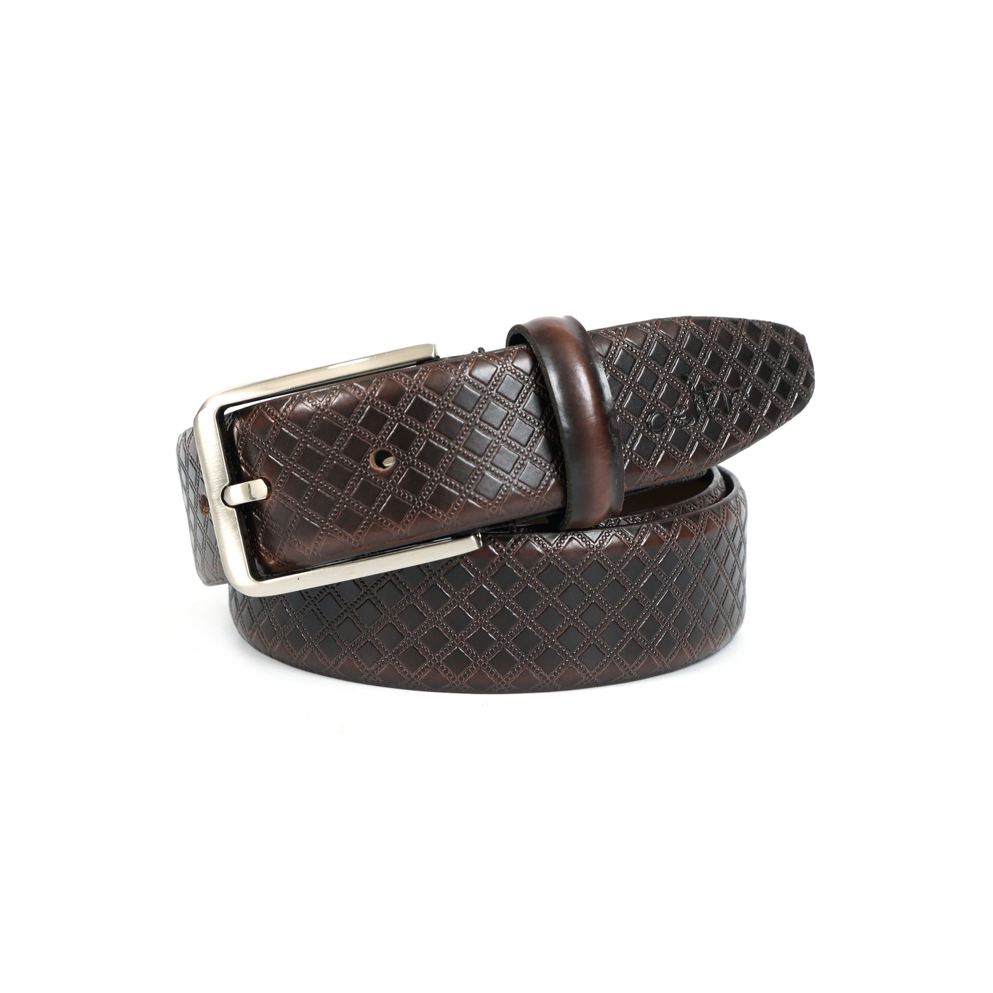 Premium Textured Brown Leather Belt – Unisex with Classic Silver Buckle