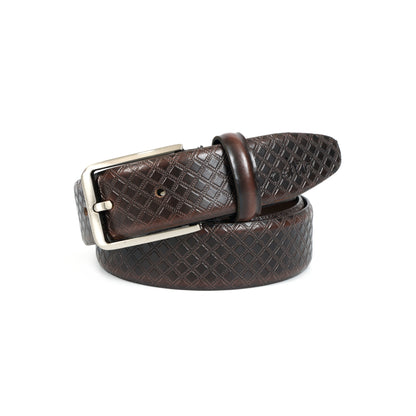 Premium Textured Brown Leather Belt – Unisex with Classic Silver Buckle
