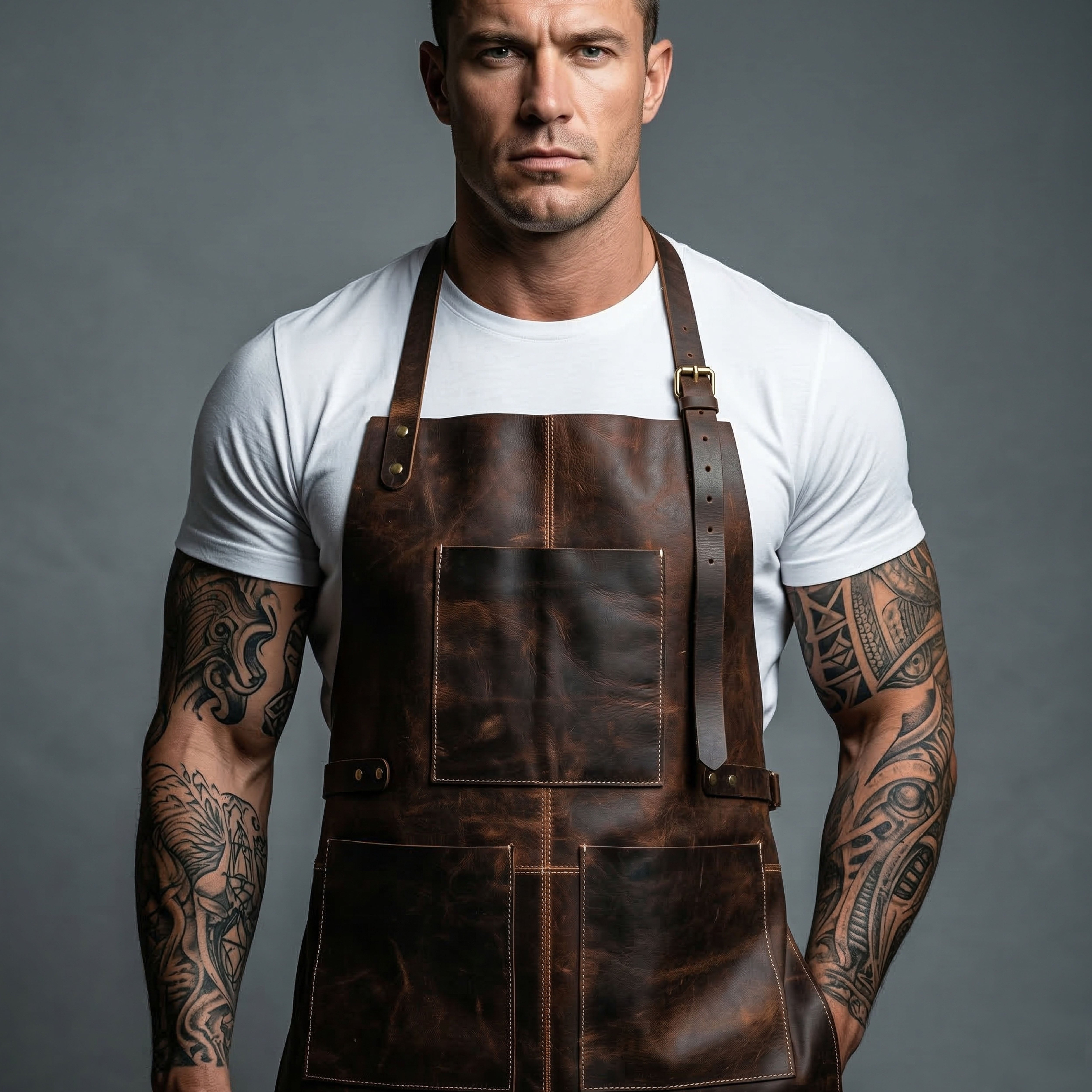 Premium Genuine Leather Bib Apron – with removable snaplock Design