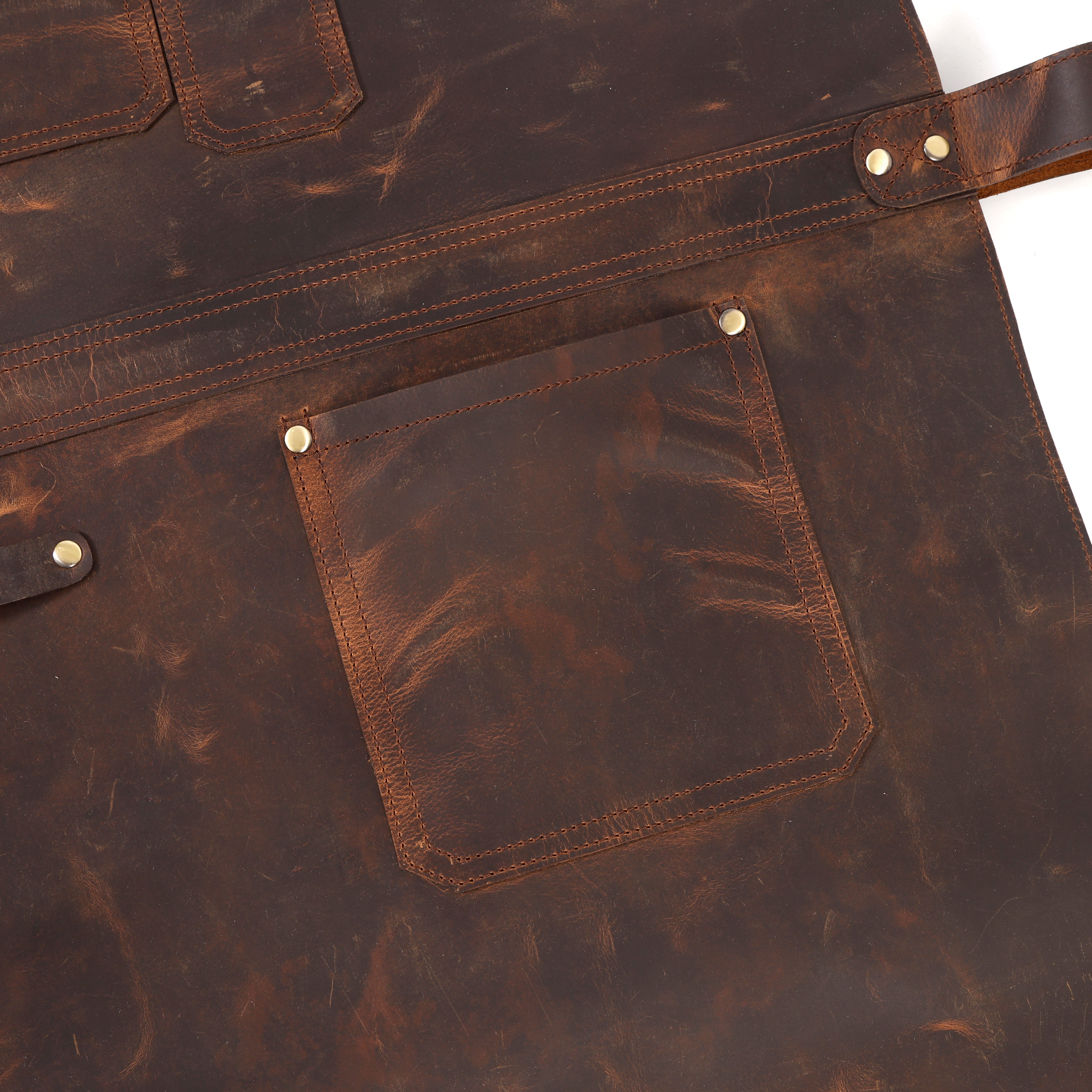 Premium Genuine Leather Brown Bib Apron  with SnapLock Utility Design
