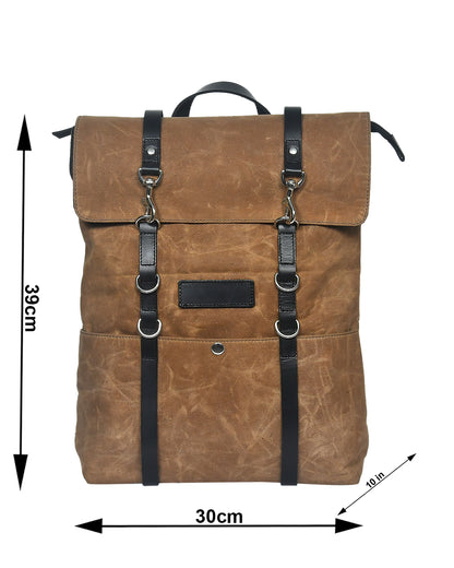 Elegant Brown Canvas and Leather Backpack. - CELTICINDIA