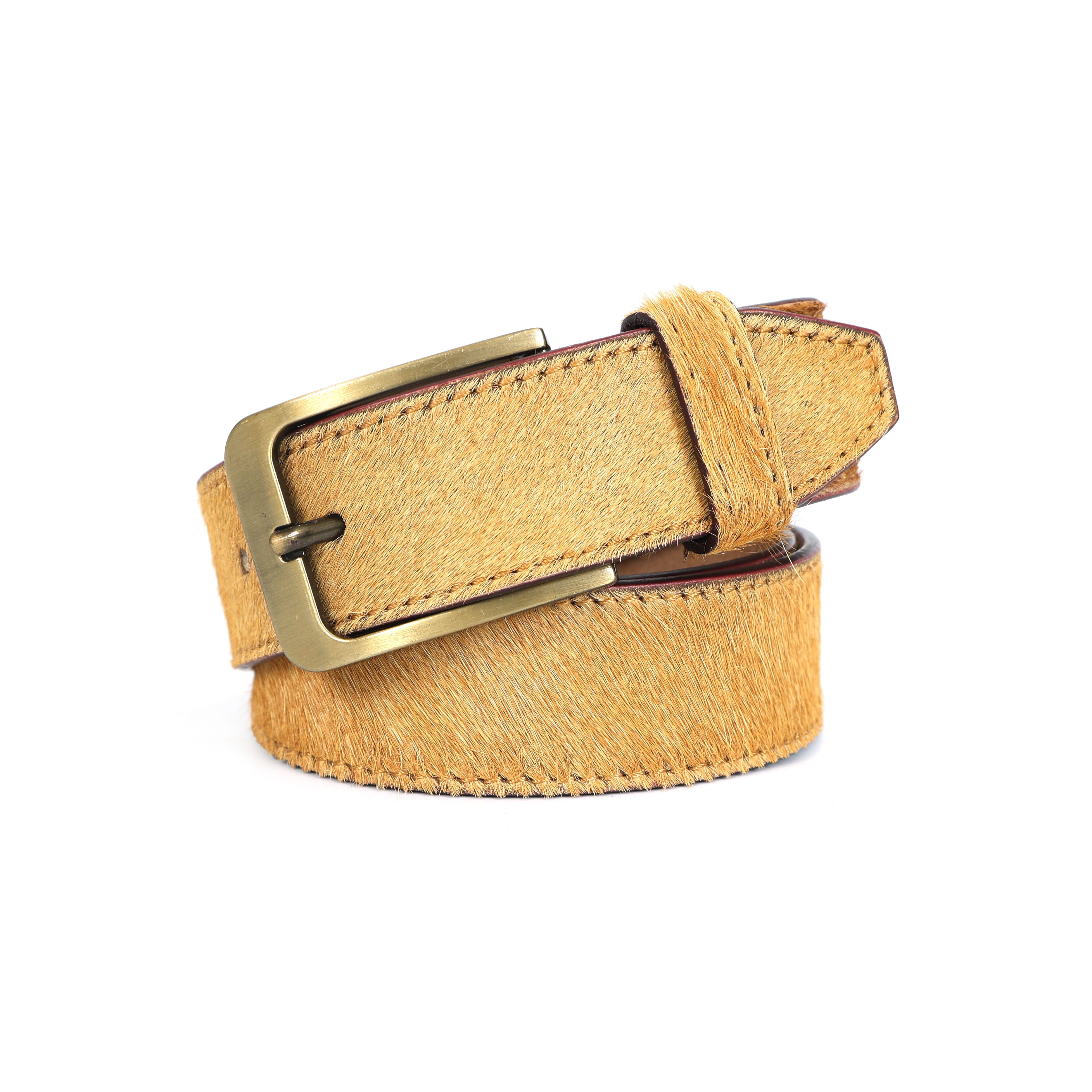 Unisex Premium Tan Hairon Leather Belt With Brass Buckle Handmade Stylish Accessory