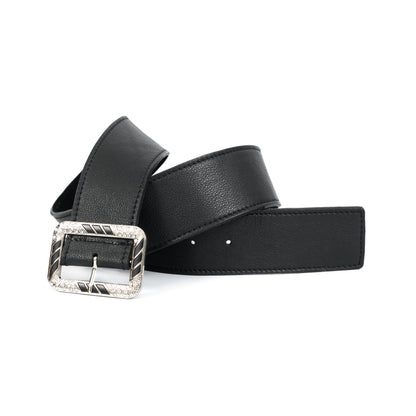 Premium Black Leather Unisex Belt with Designer Crystal Buckle