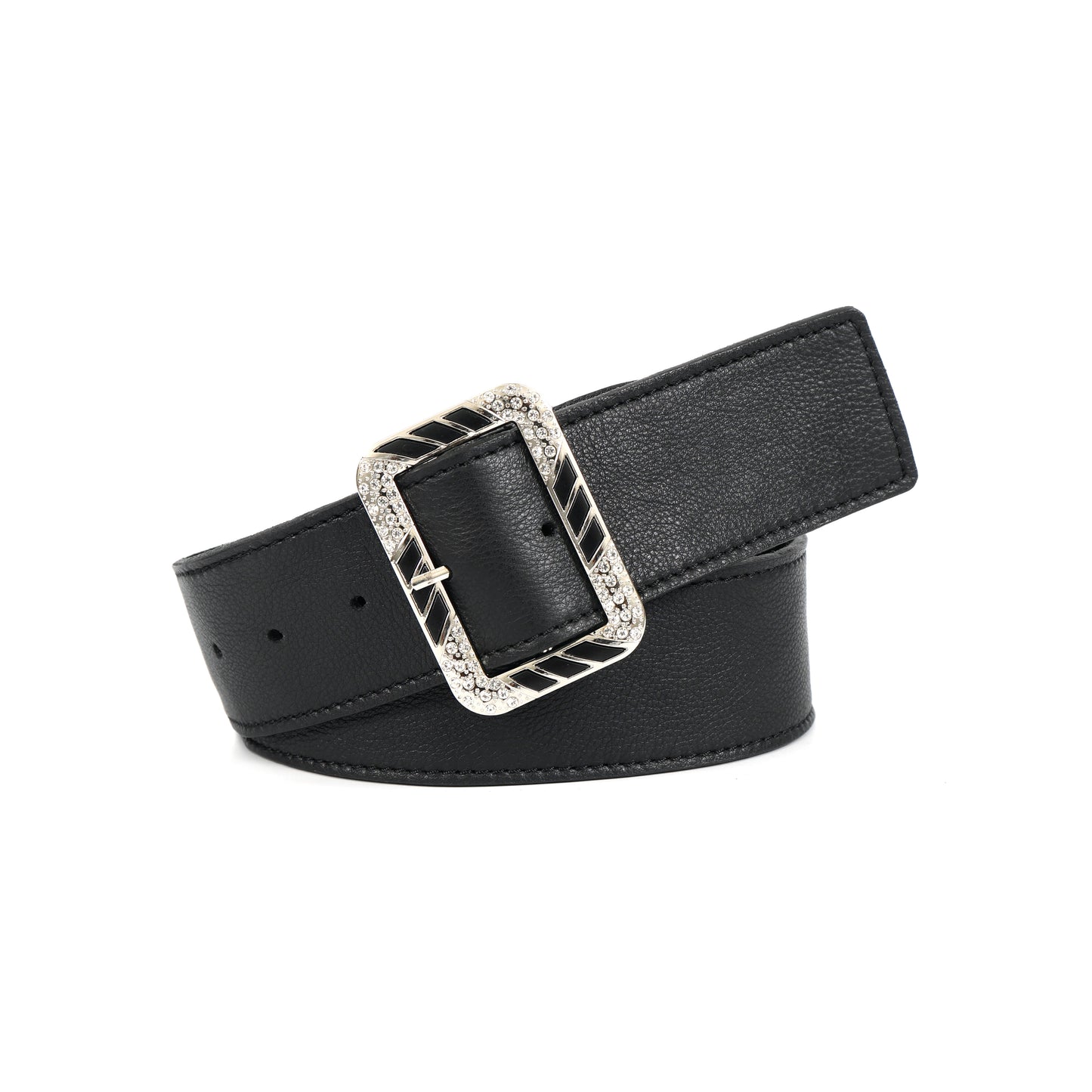 Premium Black Leather Unisex Belt with Designer Crystal Buckle