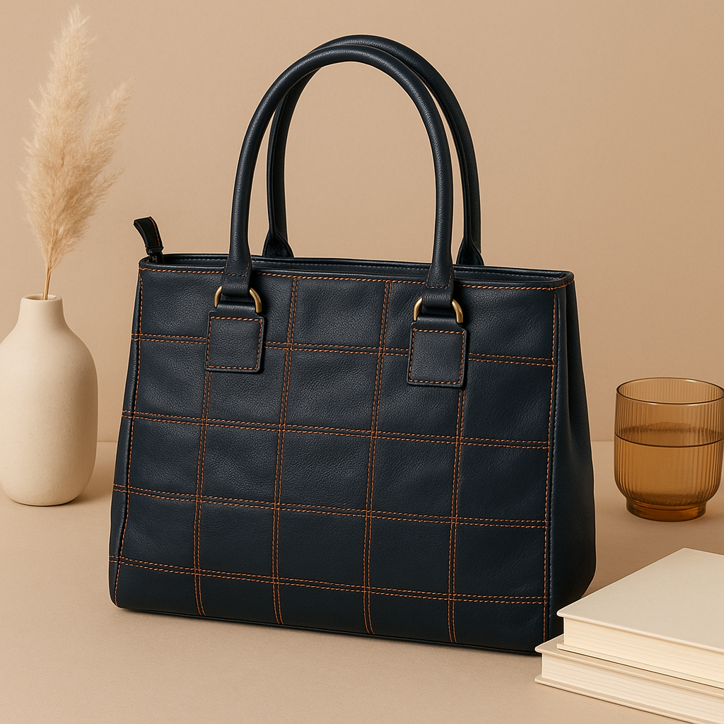 Sophisticated Black Leather Tote Bag with Red Stitching - The Perfect Blend of Elegance and Style. Art: BG-1143